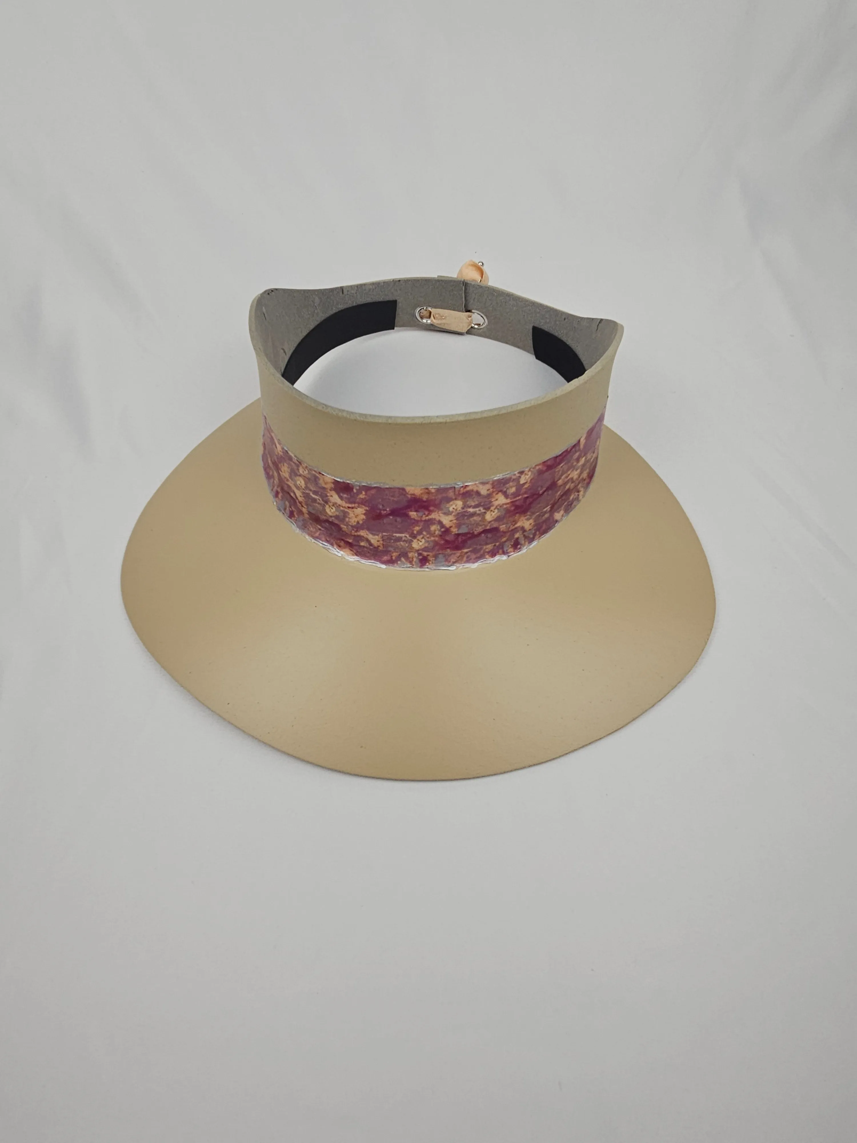 Tall Beige "LadyEVA" Visor Hat with Marbled Magenta, Purple, Pink Band