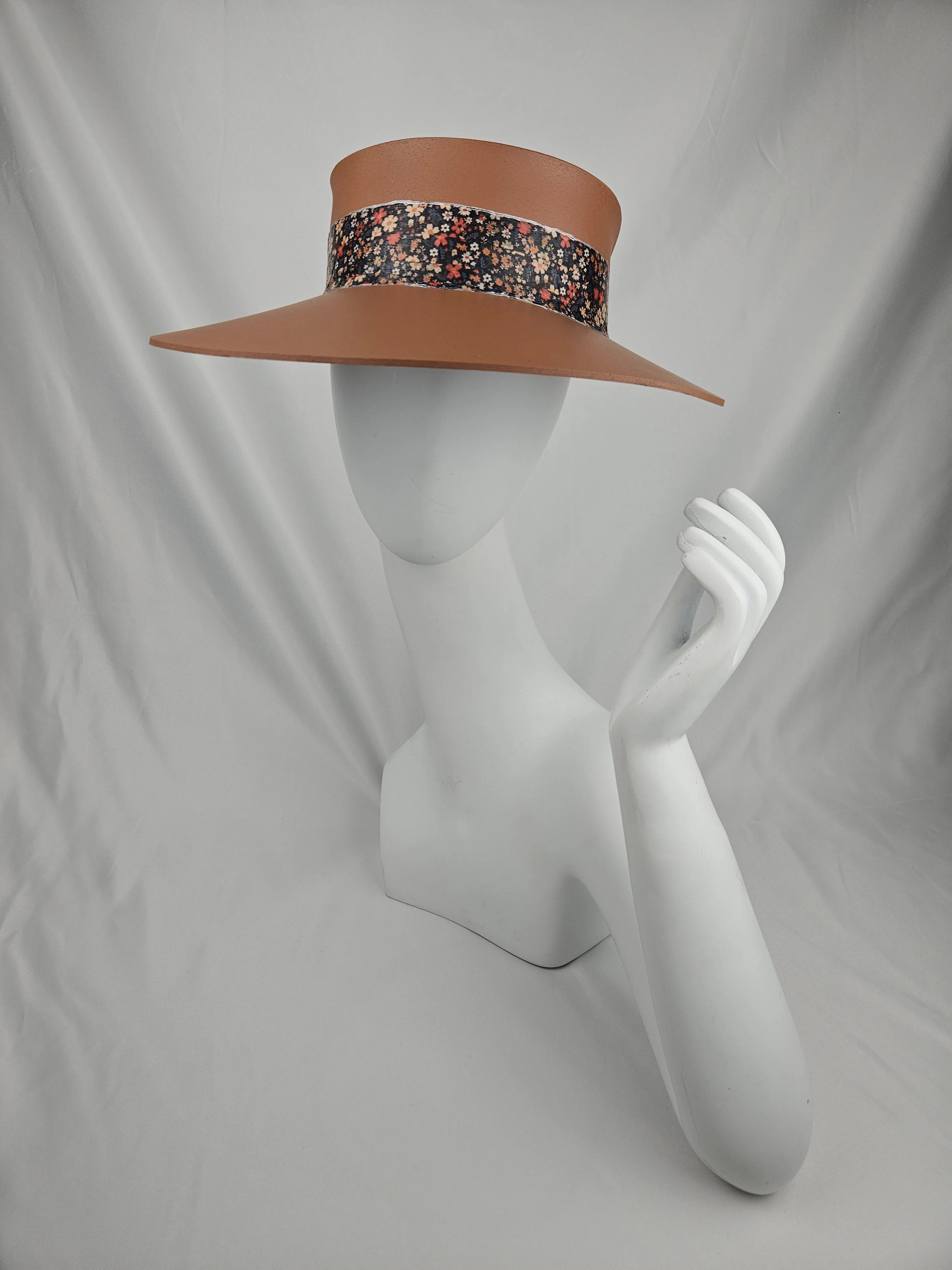 Tall Brown "LadyEVA" Visor Hat with Black Multicolored Floral Band