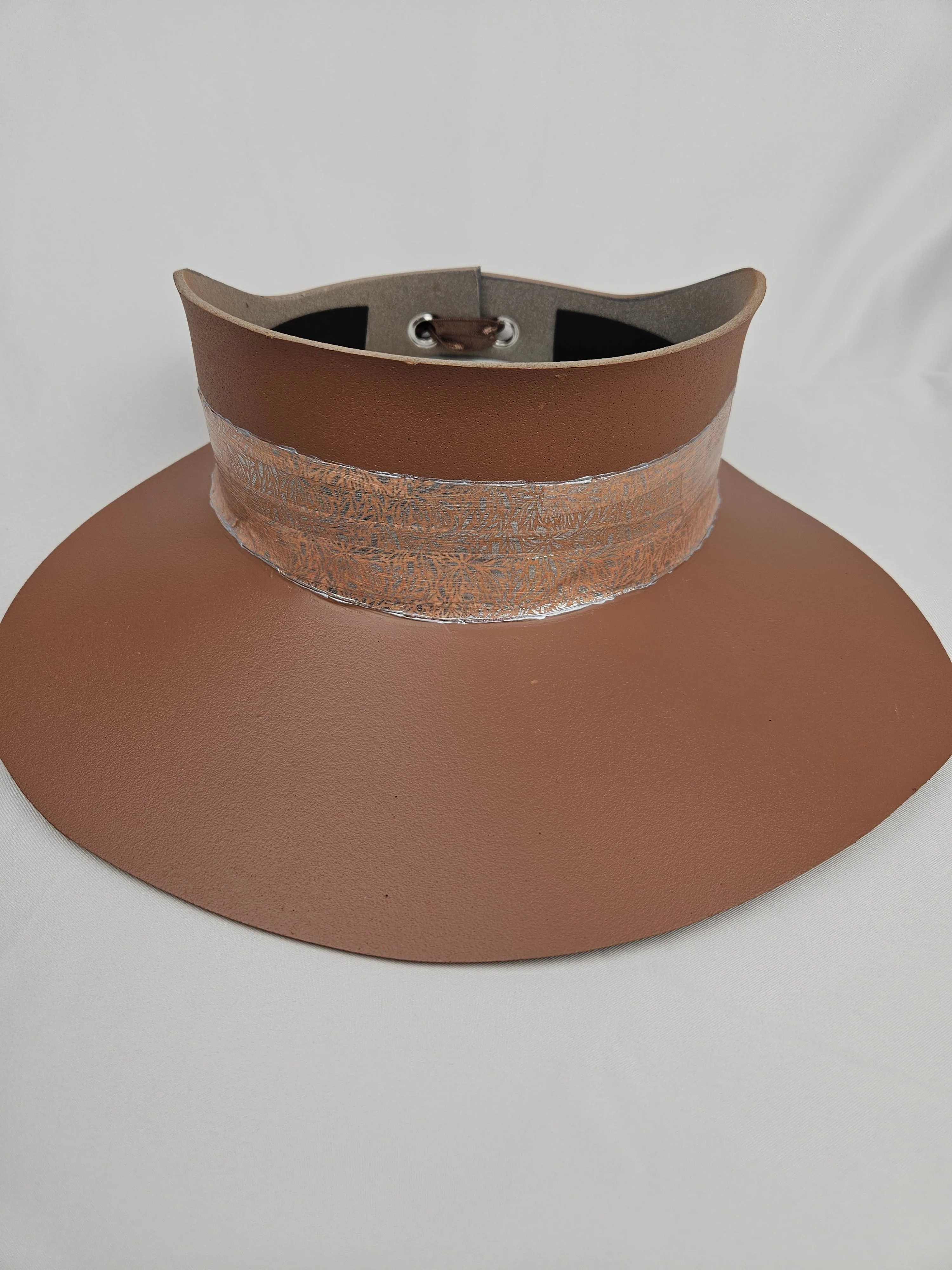 Tall Brown "LadyEVA" Visor Hat with Lovely Silver Graphic Band