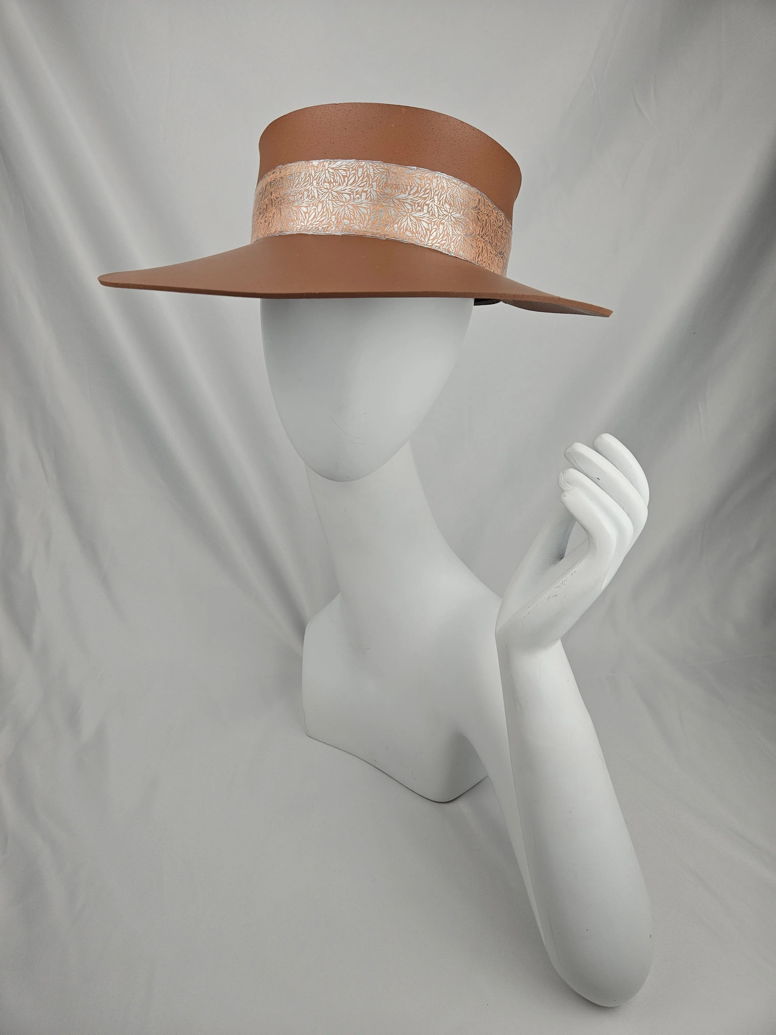 Tall Brown "LadyEVA" Visor Hat with Lovely Silver Graphic Band