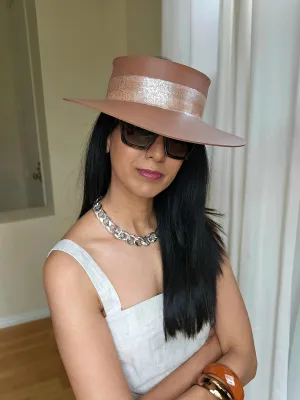 Tall Brown "LadyEVA" Visor Hat with Lovely Silver Graphic Band