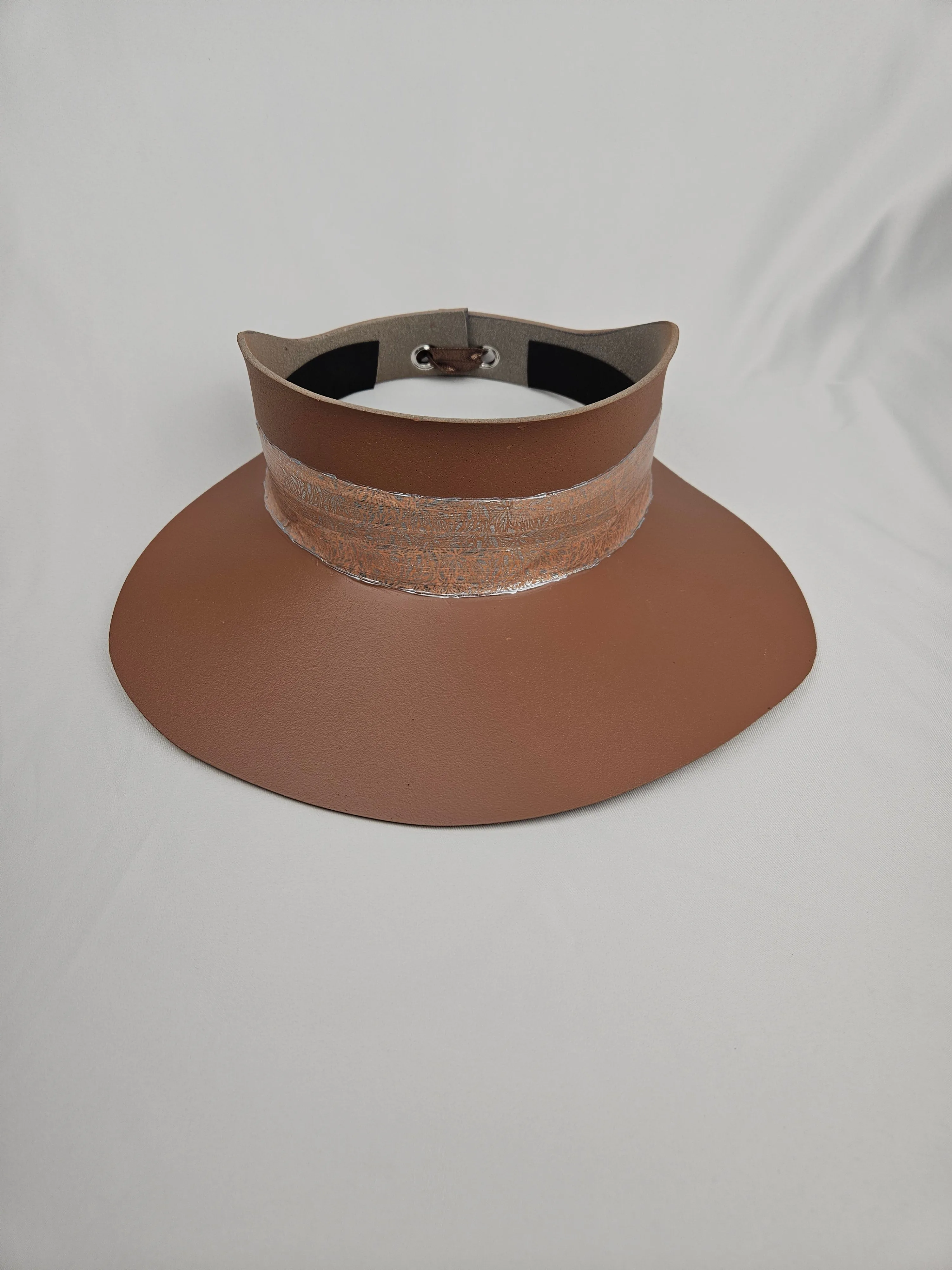 Tall Brown "LadyEVA" Visor Hat with Lovely Silver Graphic Band