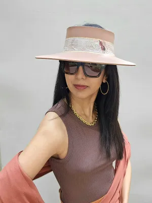 Tall Brown "LadyEVA" Visor Hat with Violin and Music Themed Band