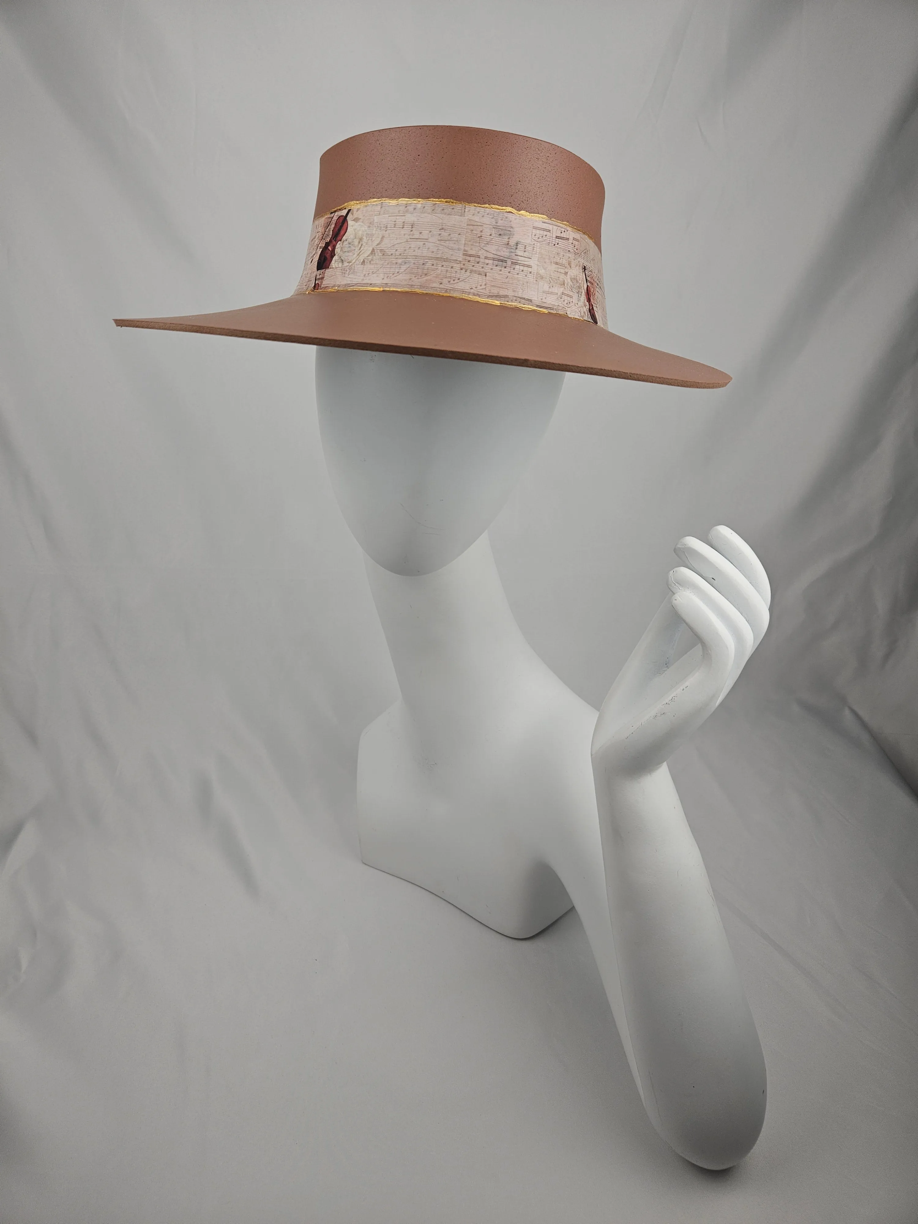 Tall Brown "LadyEVA" Visor Hat with Violin and Music Themed Band