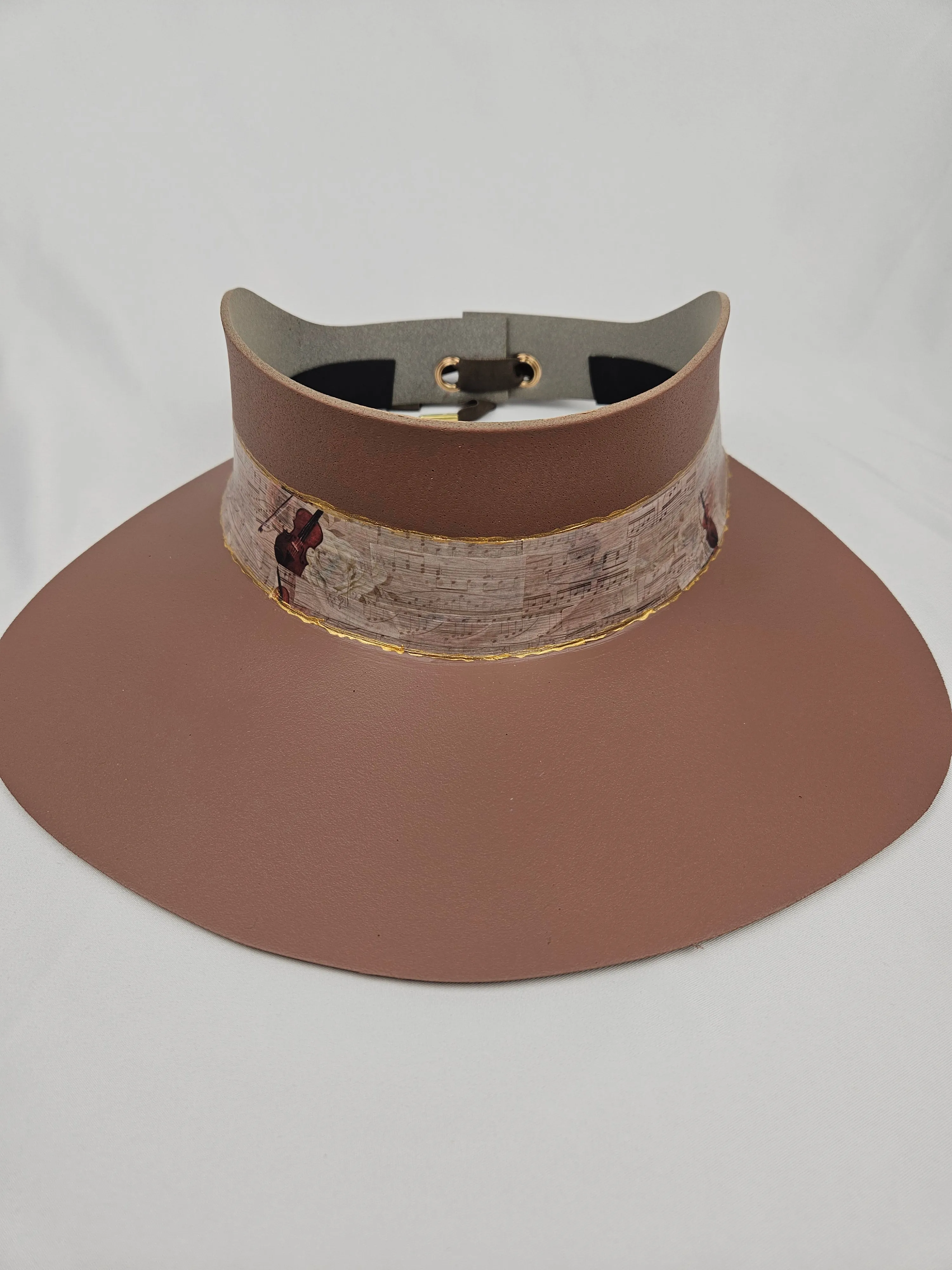 Tall Brown "LadyEVA" Visor Hat with Violin and Music Themed Band