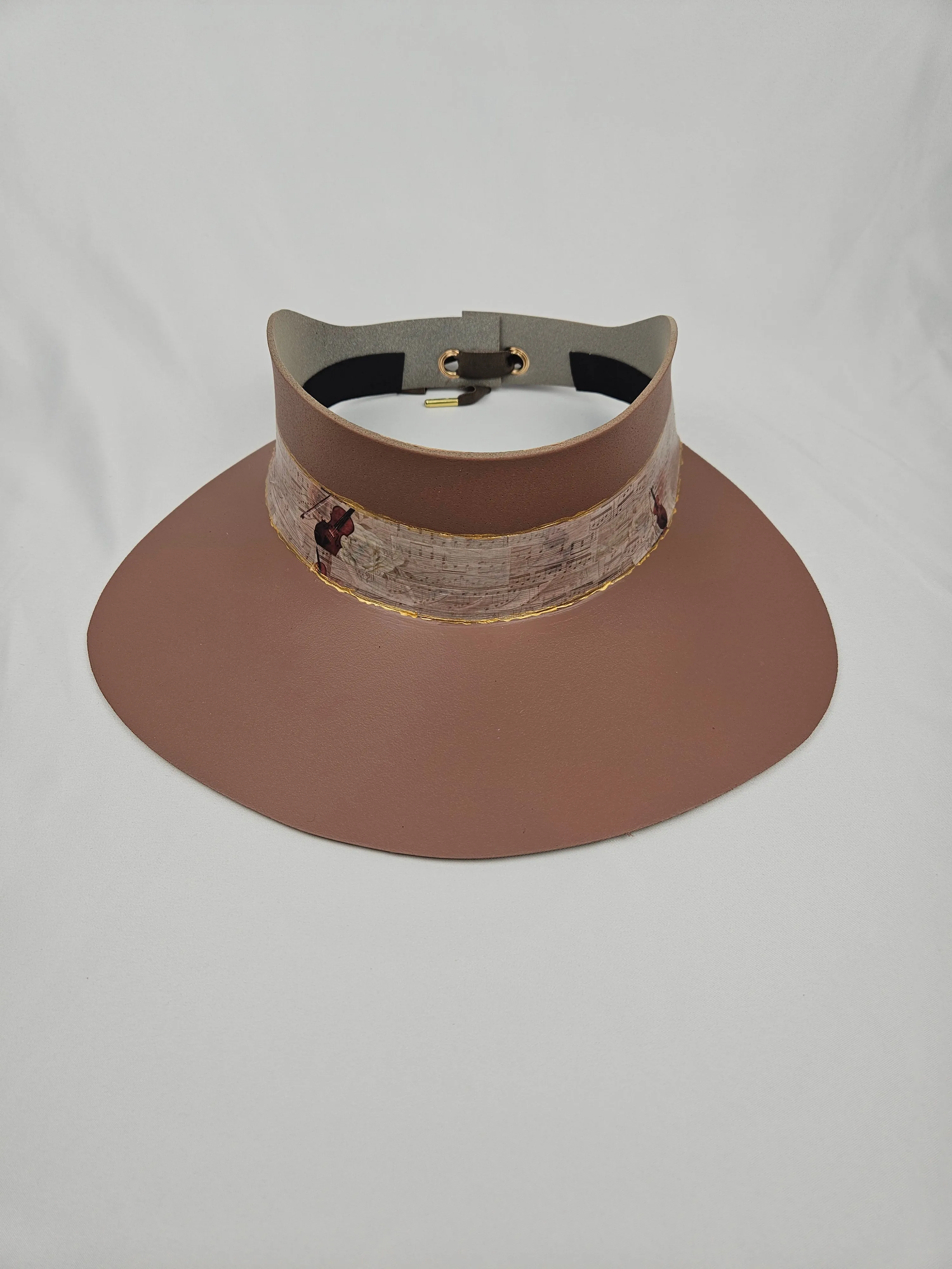 Tall Brown "LadyEVA" Visor Hat with Violin and Music Themed Band