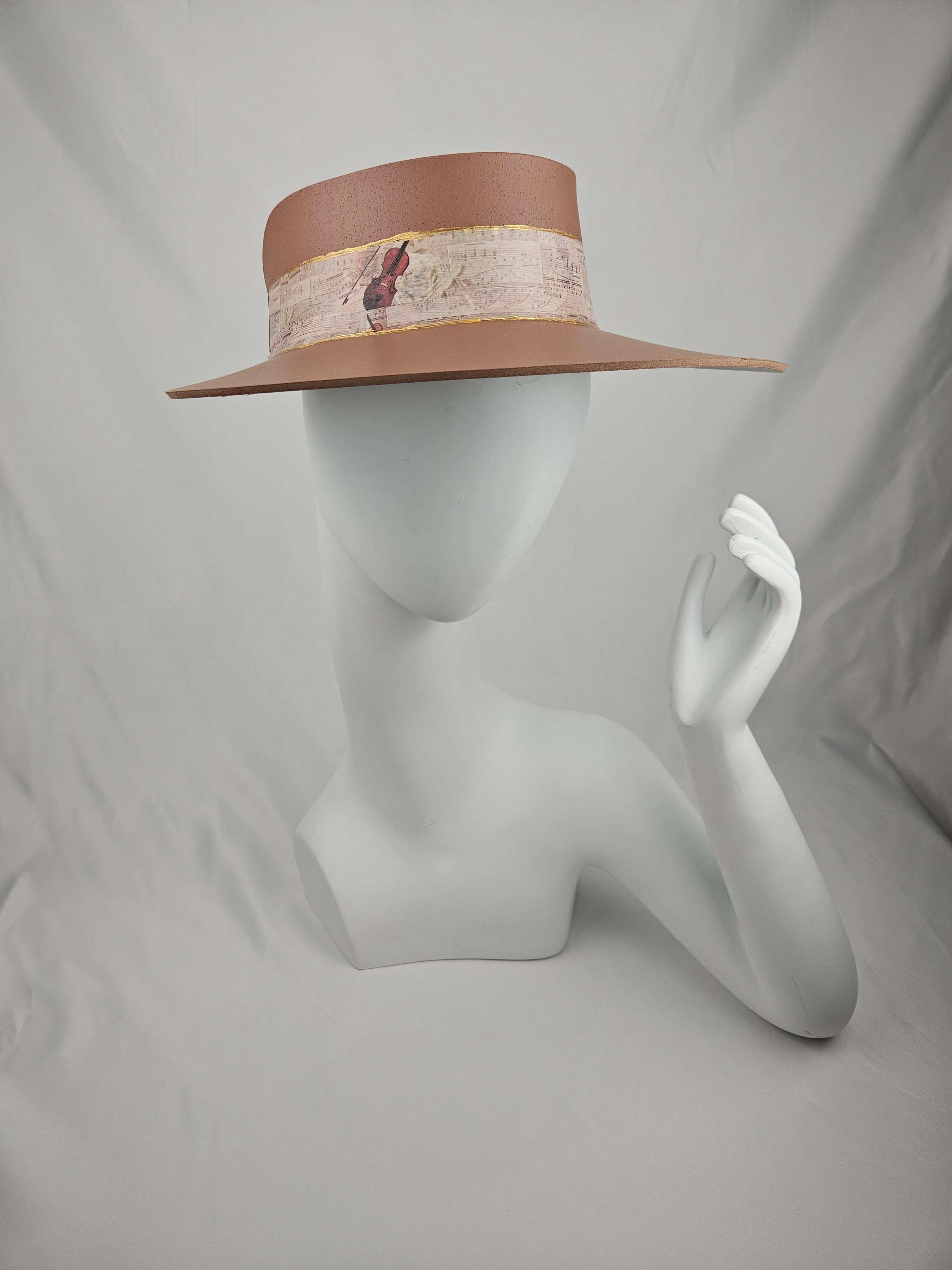 Tall Brown "LadyEVA" Visor Hat with Violin and Music Themed Band