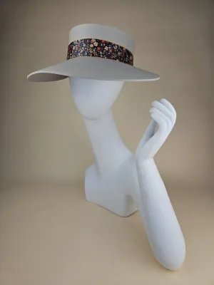 Tall Gray "LadyEVA" Visor Hat with Black Multicolored Floral Band