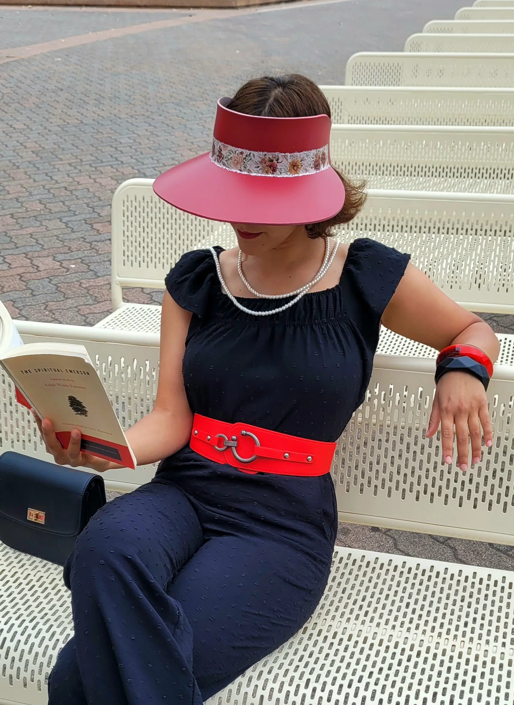 Tall LadyEVA Visor Hat - Crinkled Red with Floral Band