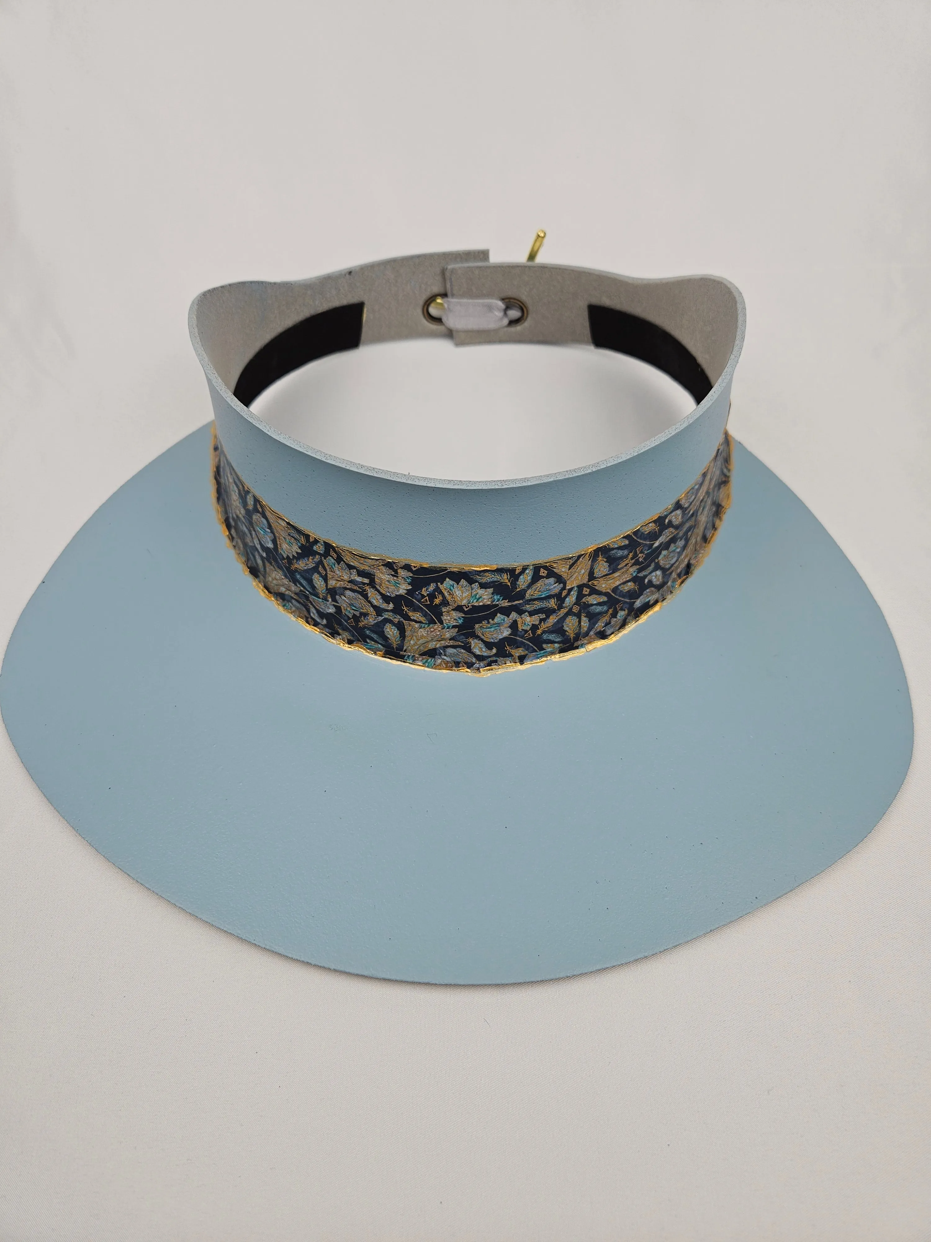 Tall Light Blue "LadyEVA" Visor Hat with Navy and Gold Band