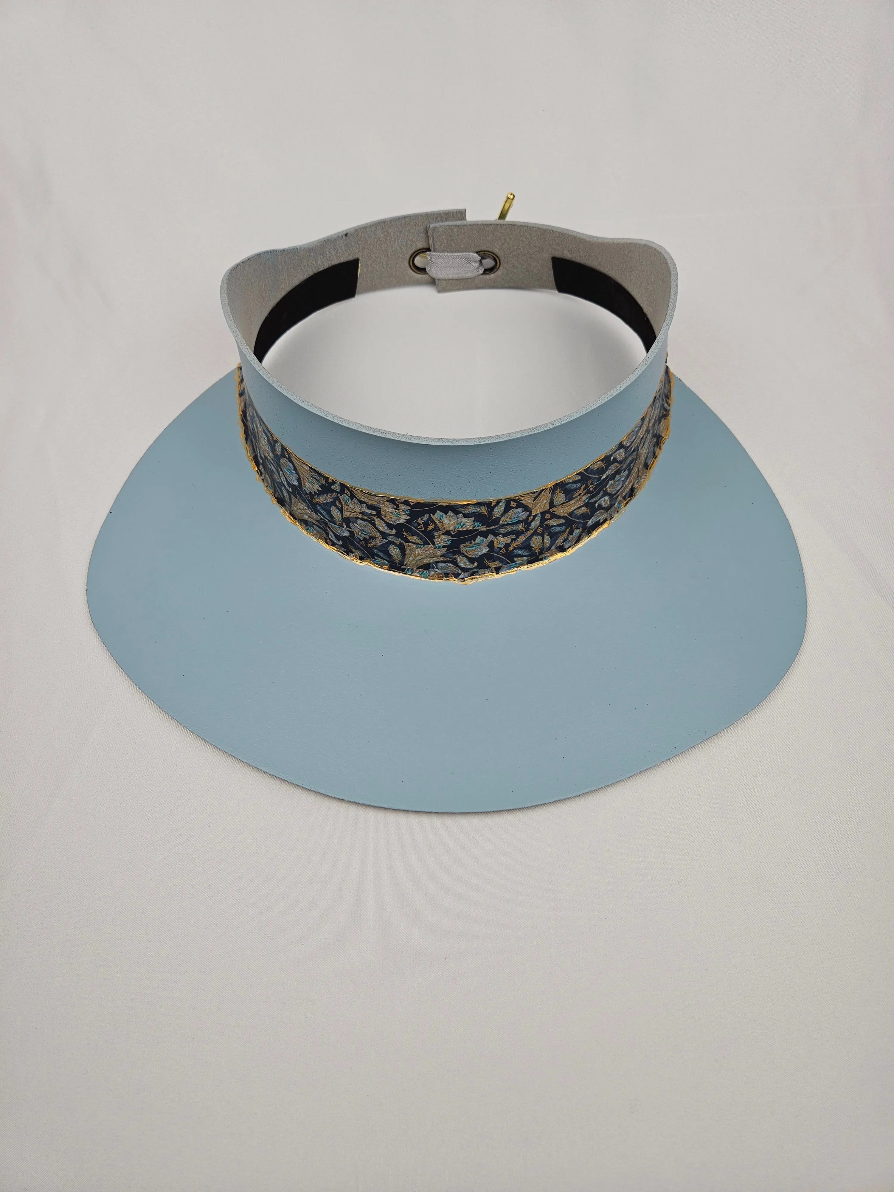 Tall Light Blue "LadyEVA" Visor Hat with Navy and Gold Band