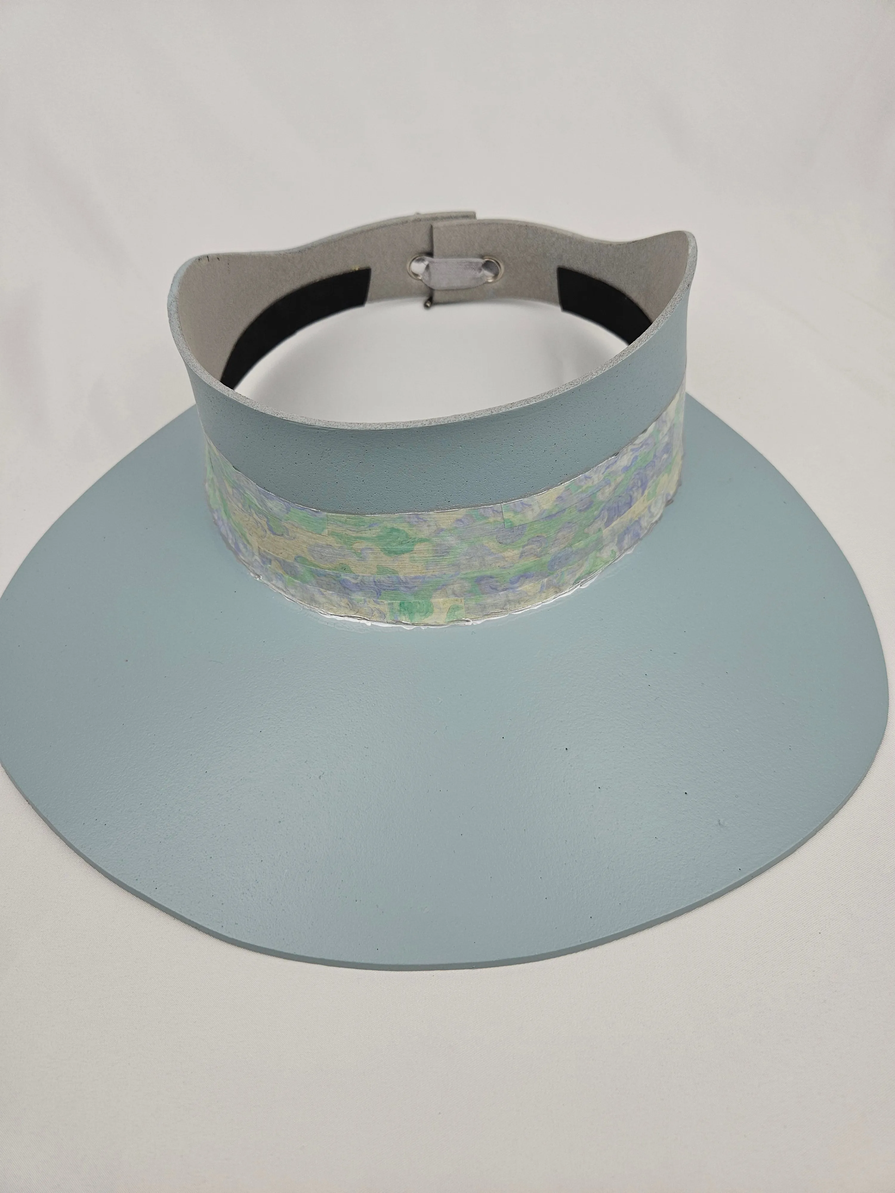 Tall Light Blue "LadyEVA" Visor Hat with Pastel Green Light Blue Band