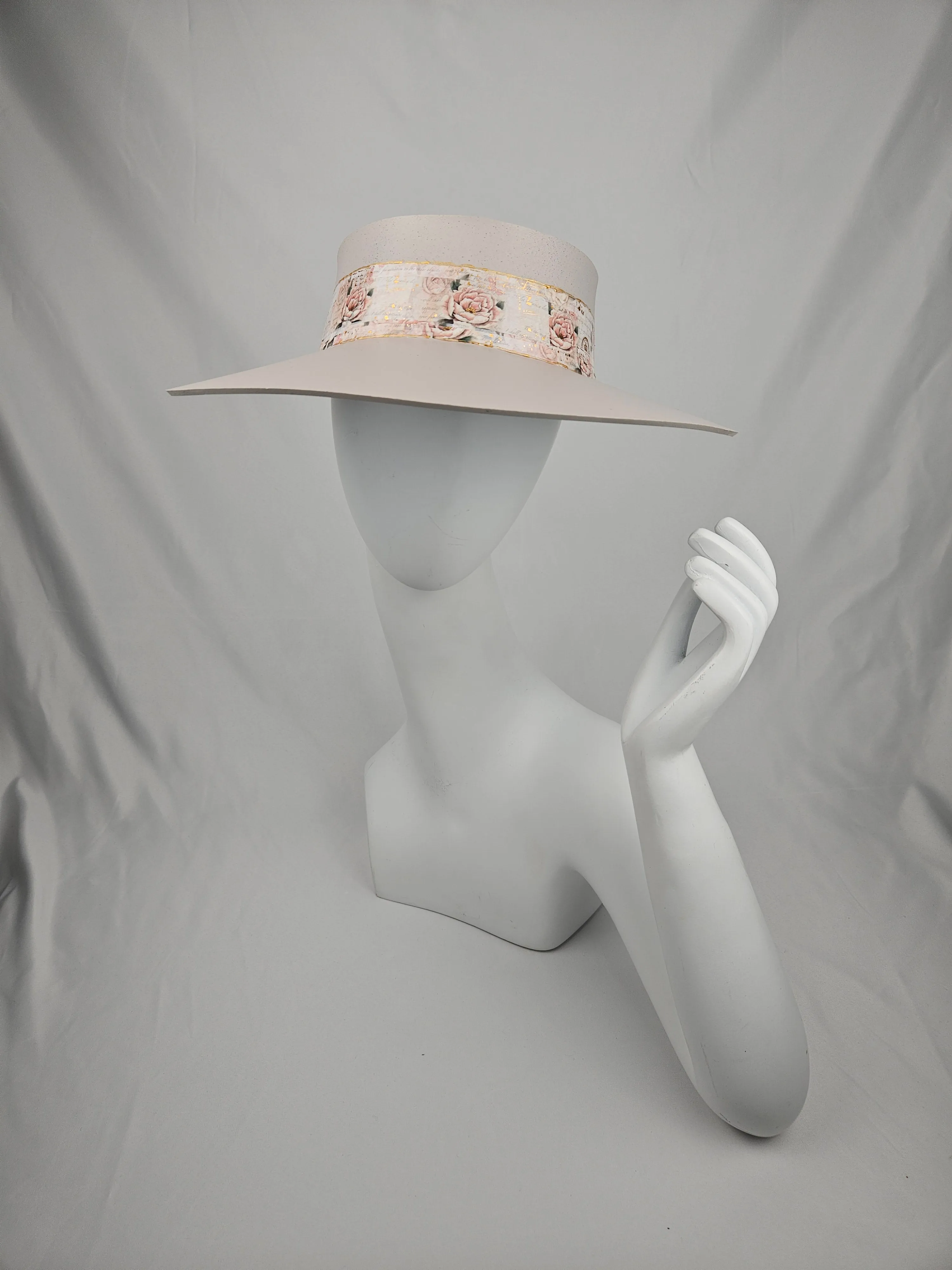 Tall Light Pink "LadyEVA" Visor Hat with Floral Band