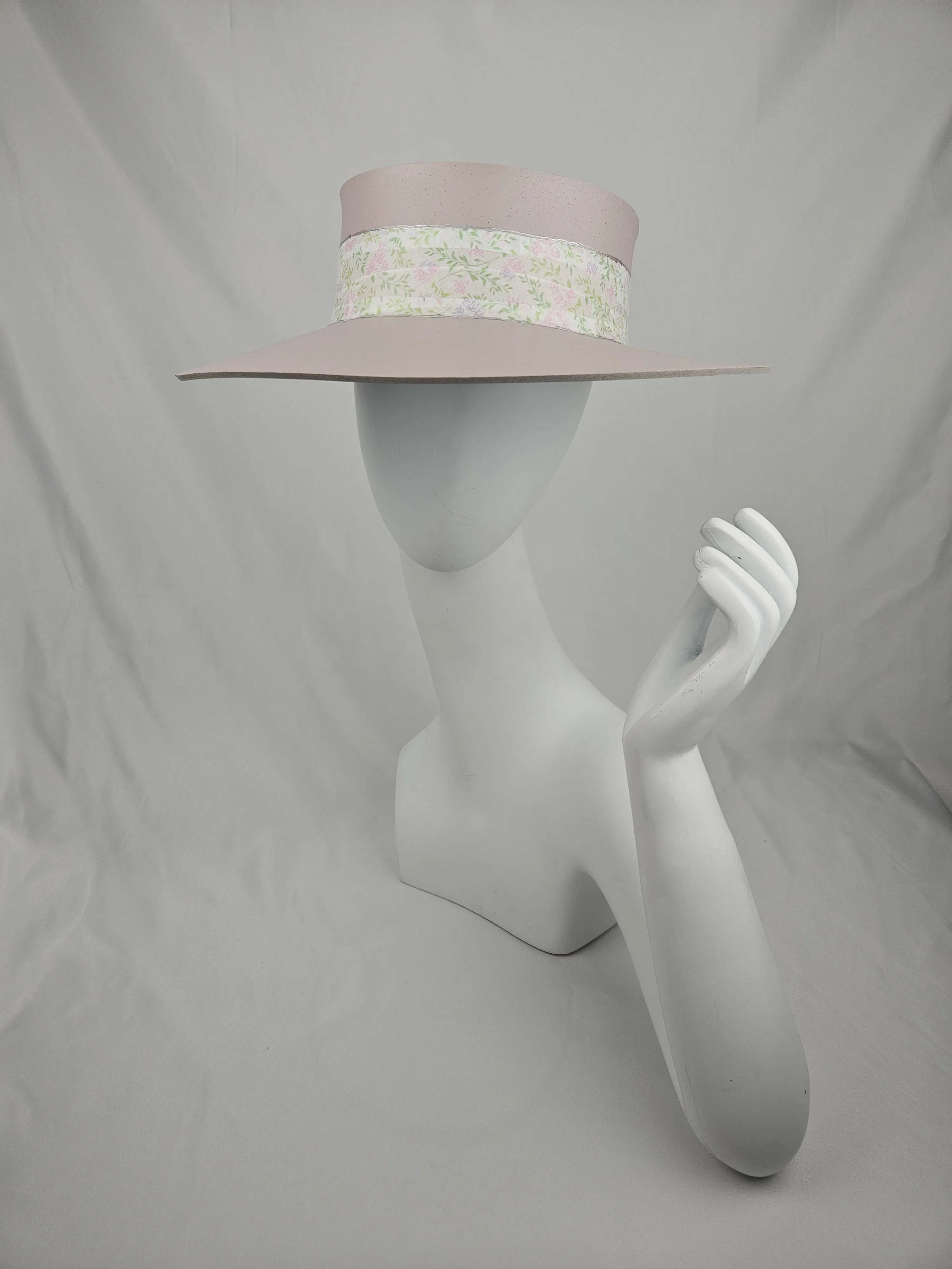 Tall Light Pink "LadyEVA" Visor Hat with Pastel Floral Band