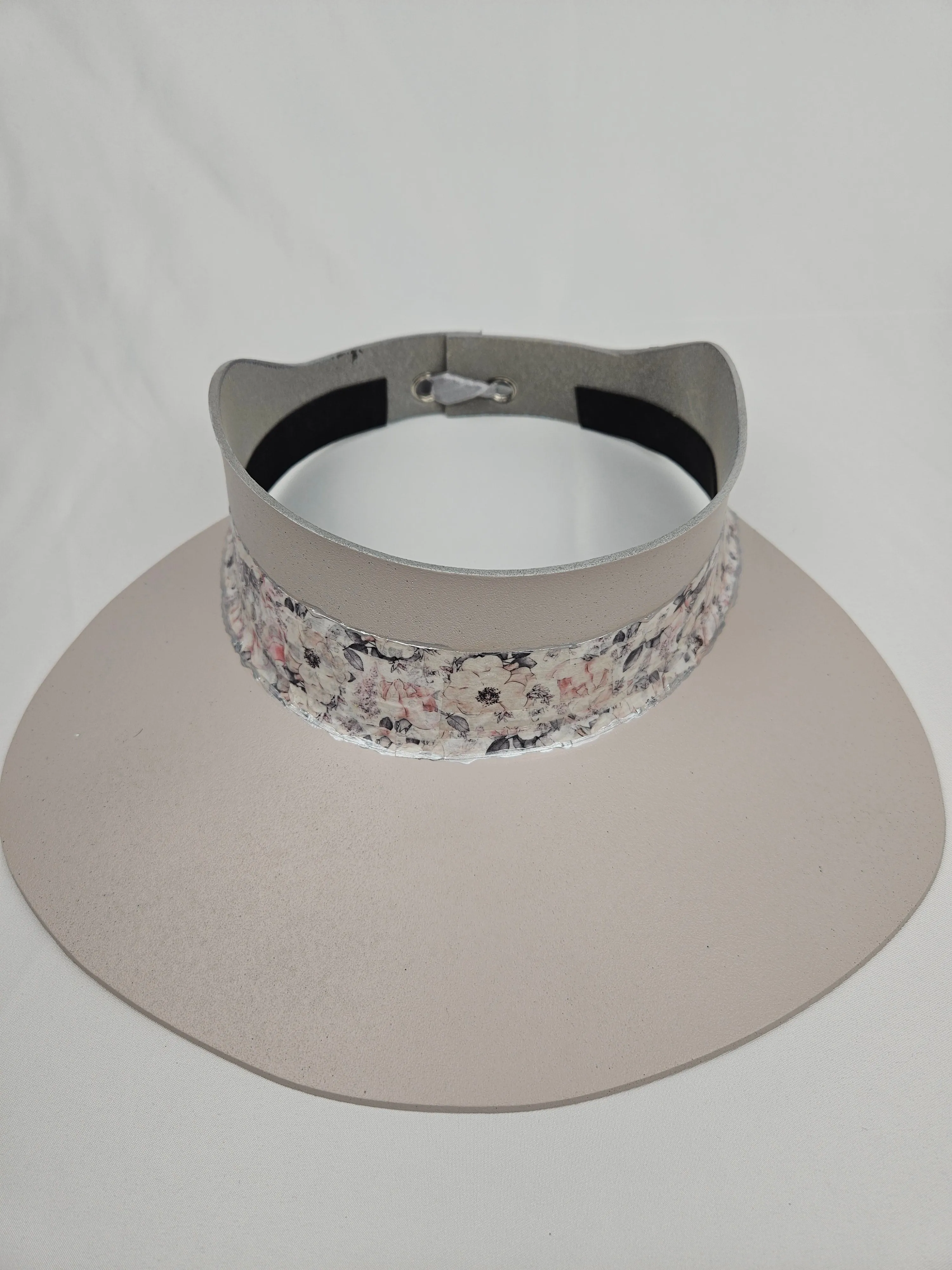 Tall Light Pink "LadyEVA" Visor Hat with Pink Floral Band