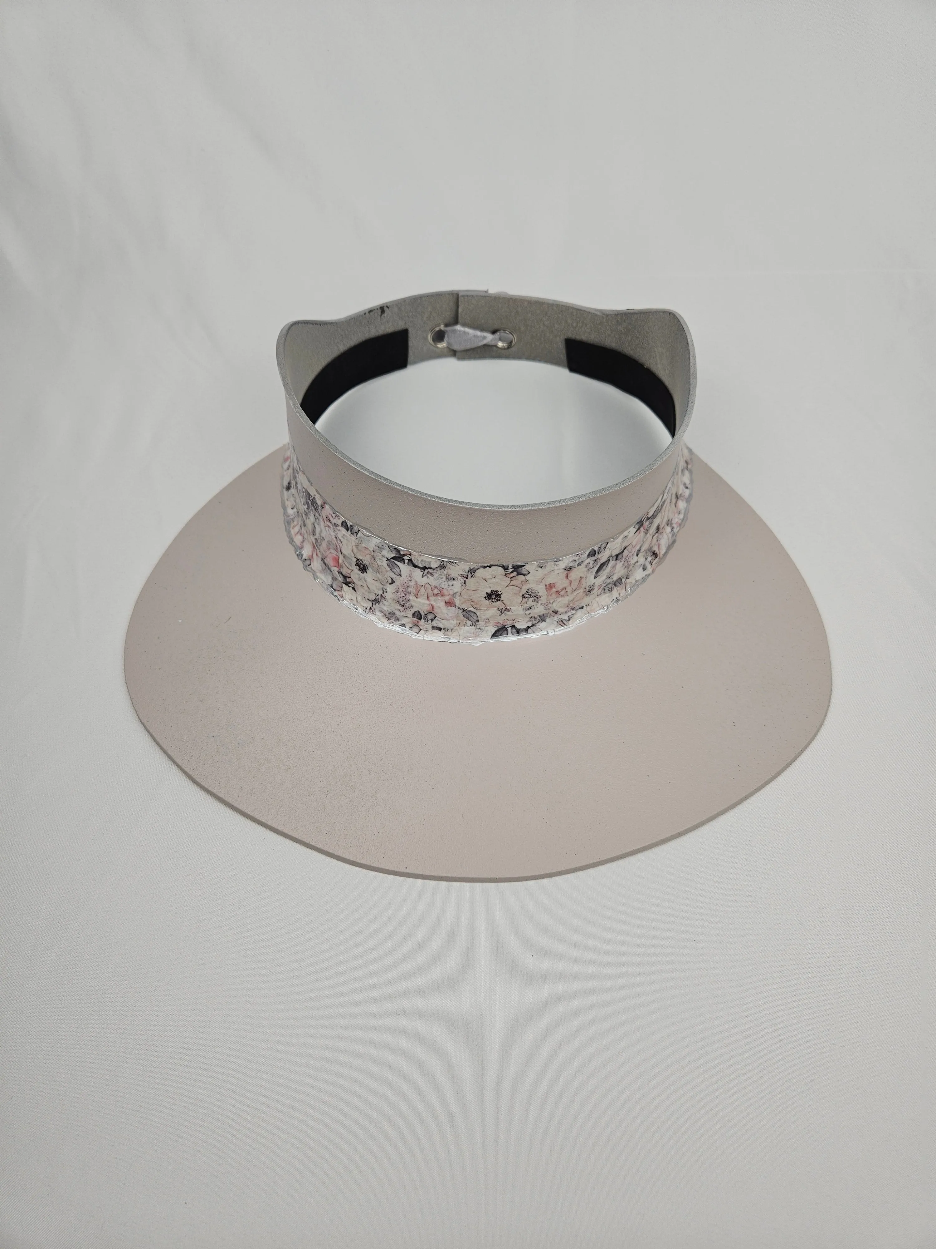 Tall Light Pink "LadyEVA" Visor Hat with Pink Floral Band