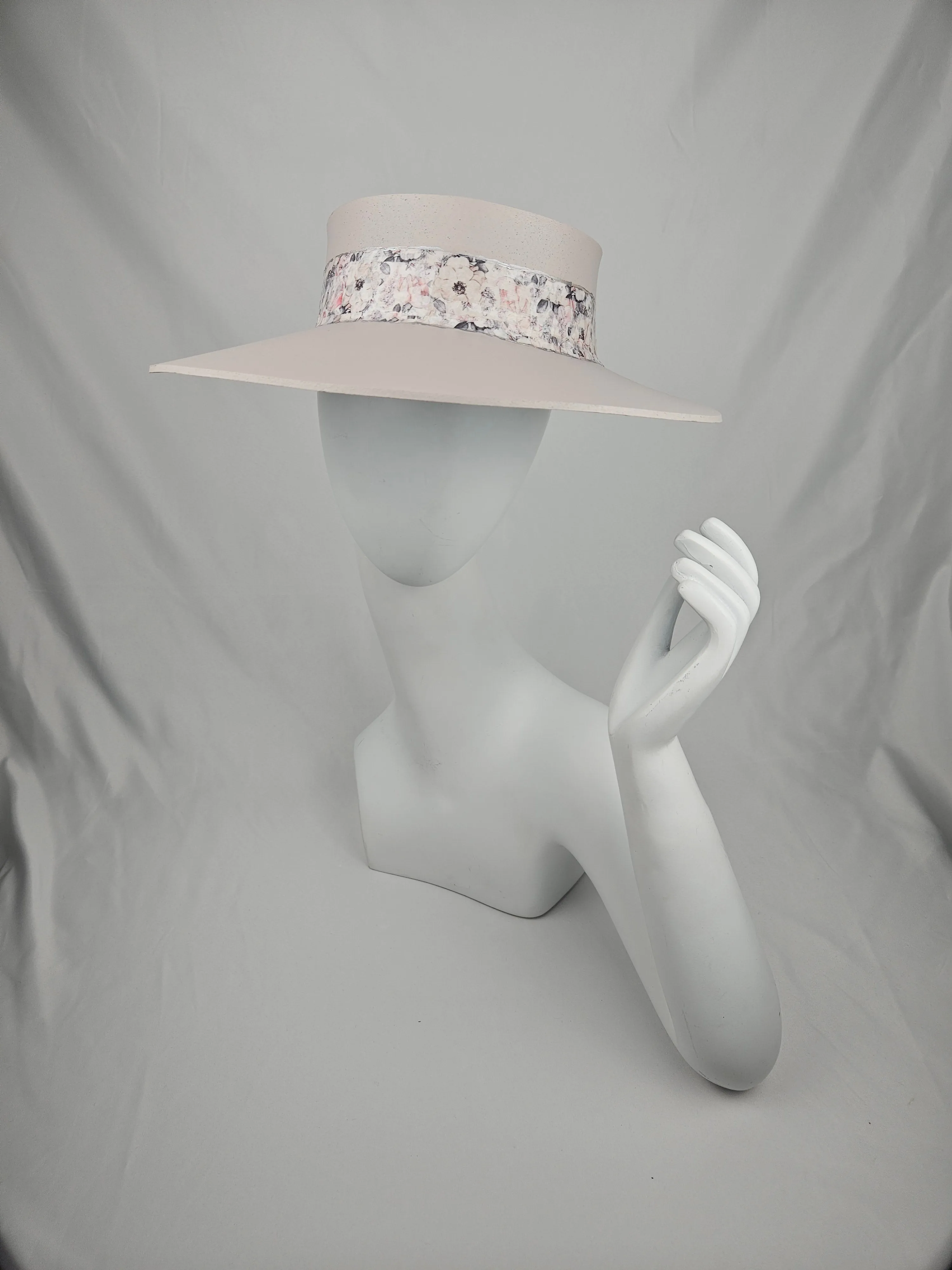 Tall Light Pink "LadyEVA" Visor Hat with Pink Floral Band