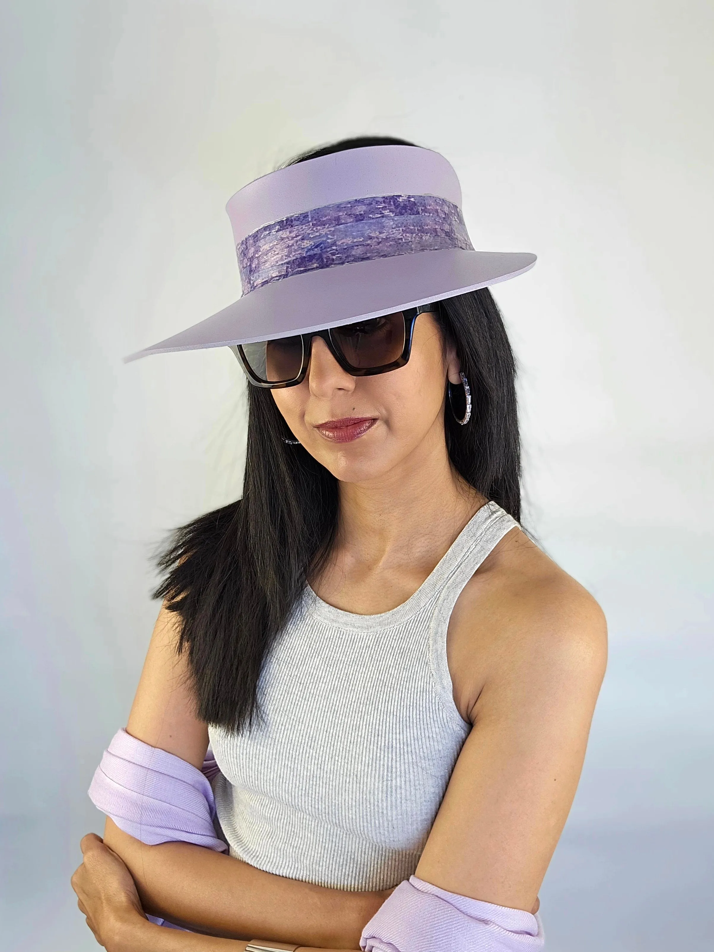 Tall Lilac Purple "LadyEVA" Visor Hat with Purple Monet Style Band