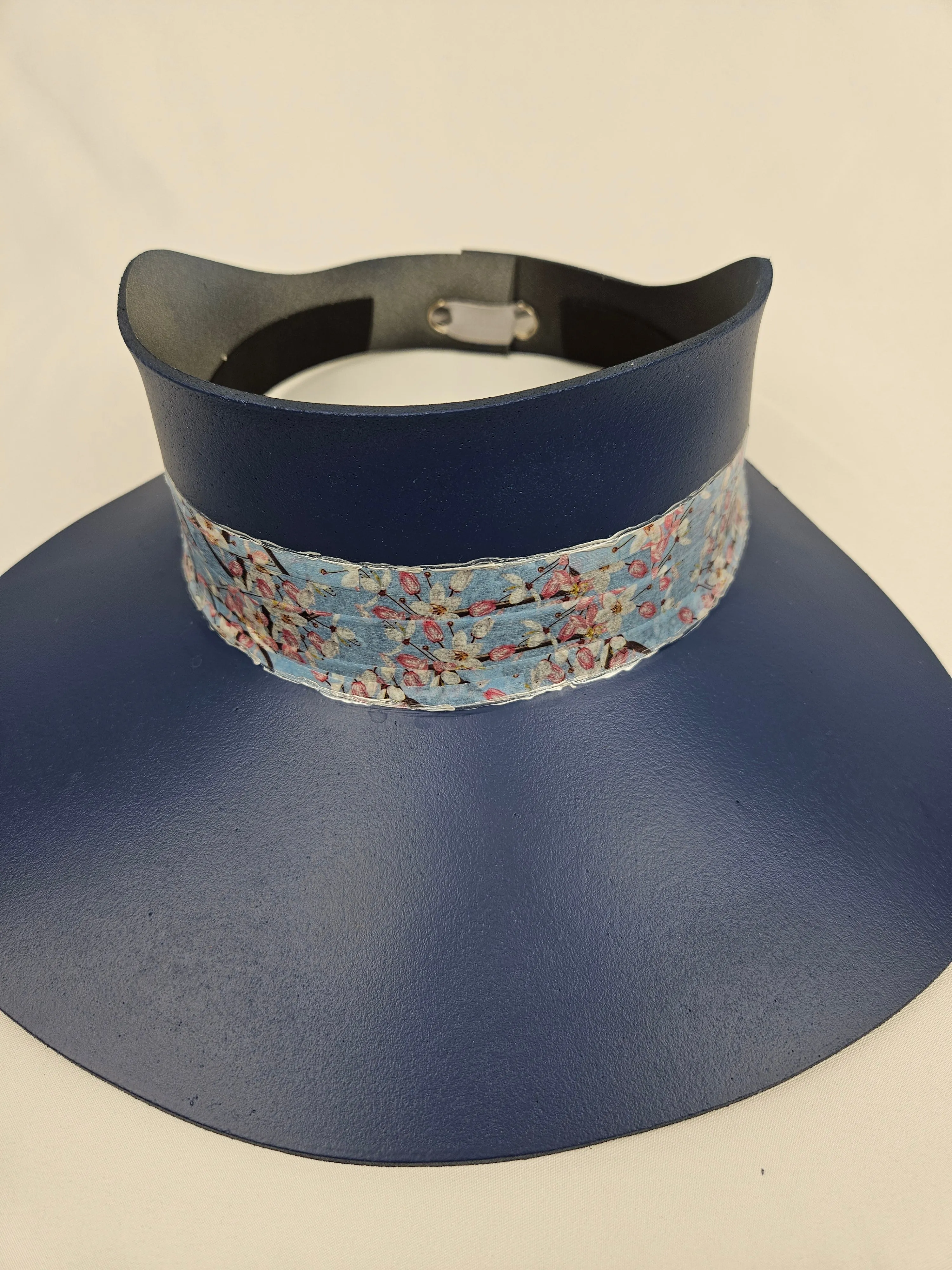 Tall Navy Blue "LadyEVA" Visor Hat with Floral Band