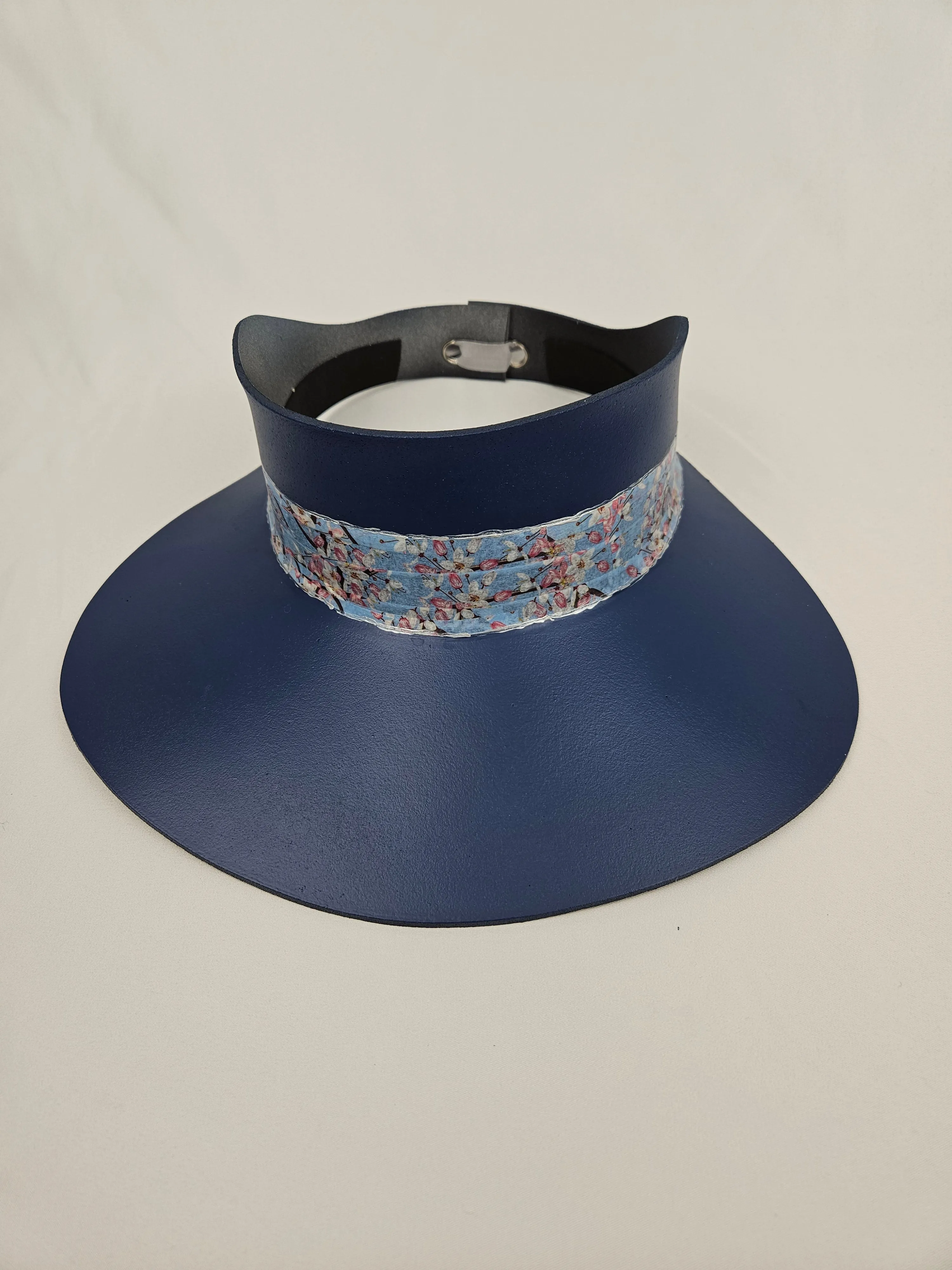 Tall Navy Blue "LadyEVA" Visor Hat with Floral Band