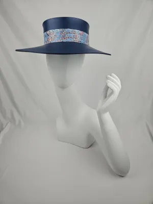 Tall Navy Blue "LadyEVA" Visor Hat with Floral Band