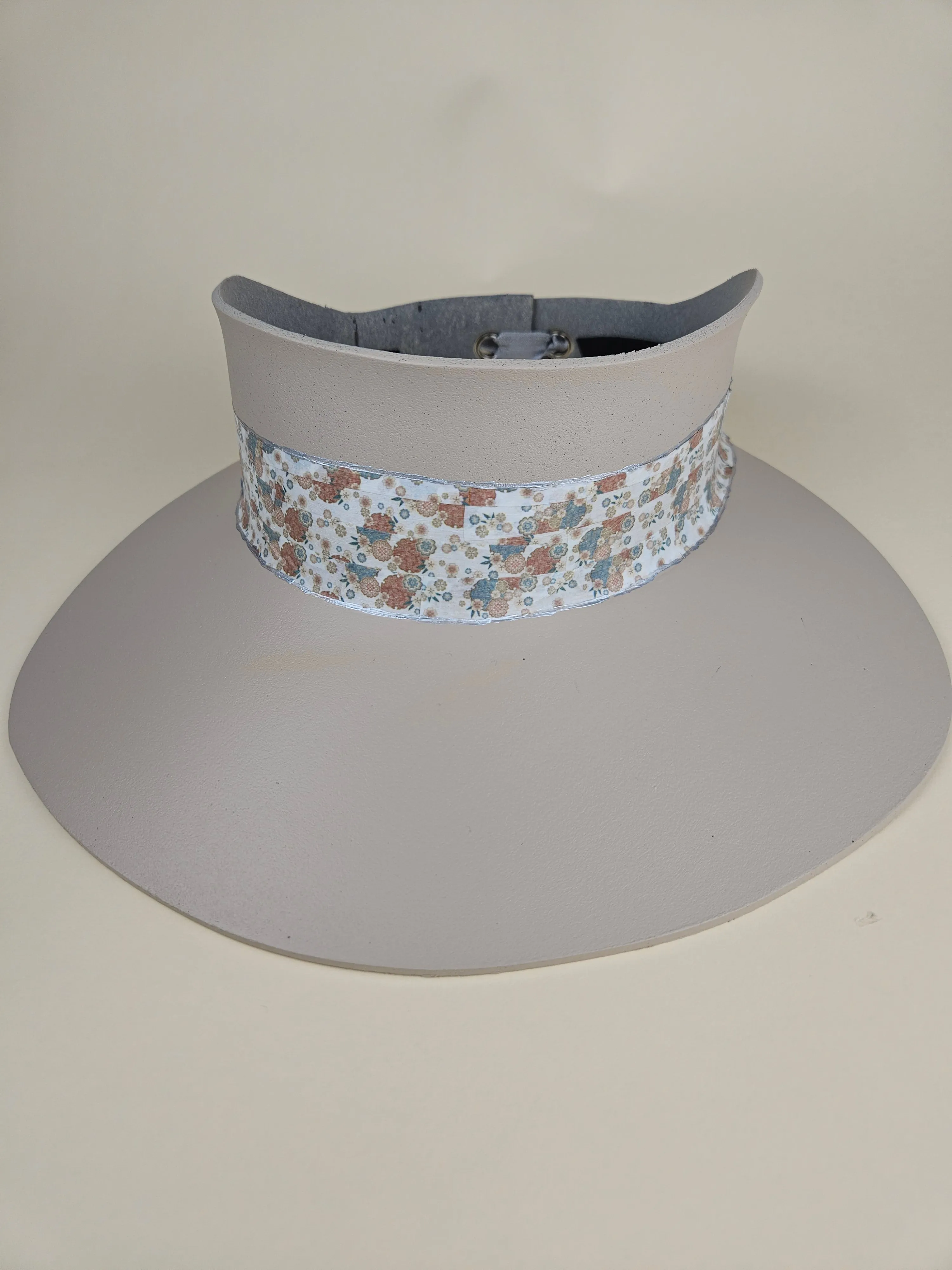 Tall Peach Gray "LadyEVA" Visor Hat with Muted Floral Band