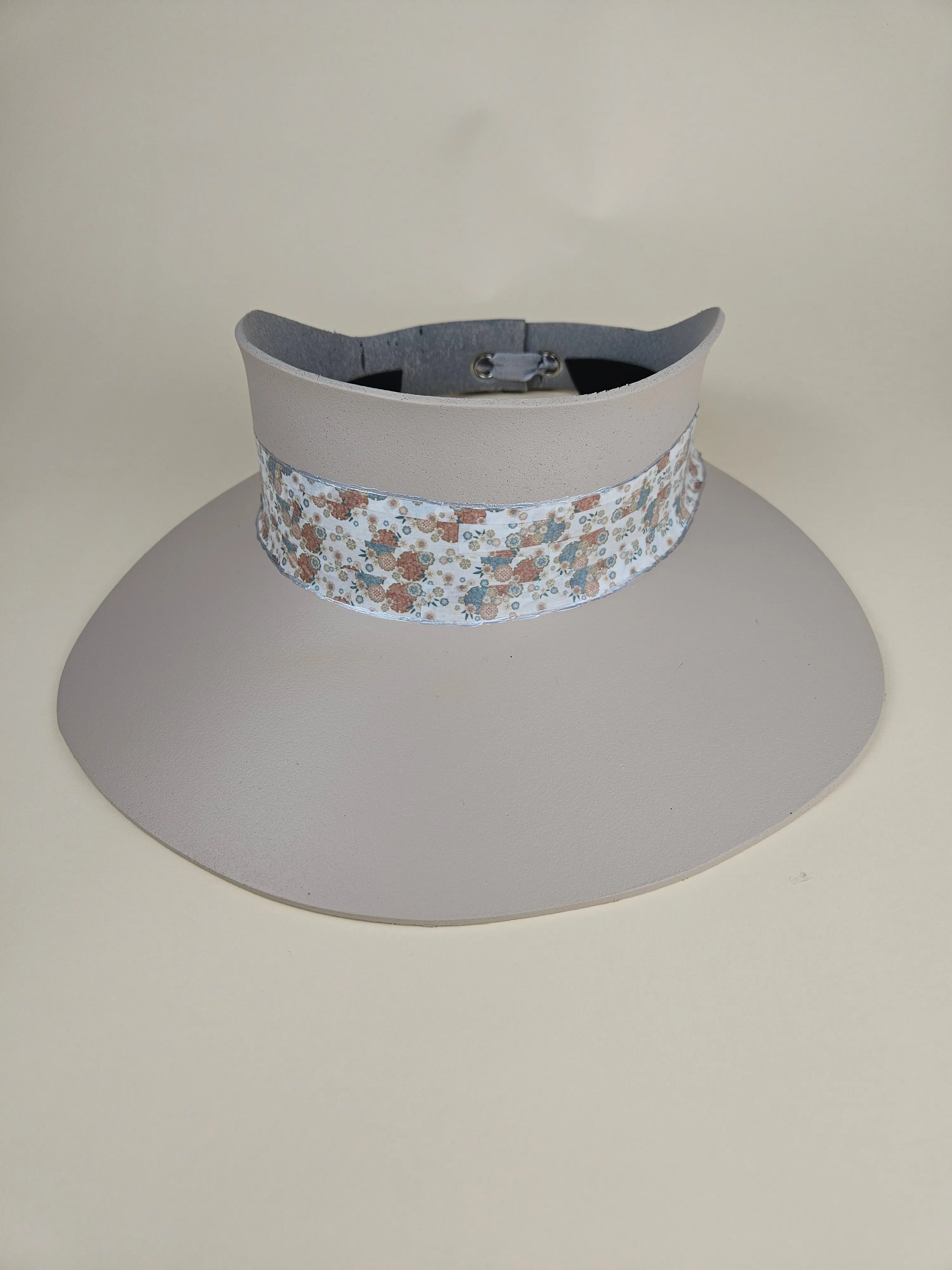 Tall Peach Gray "LadyEVA" Visor Hat with Muted Floral Band