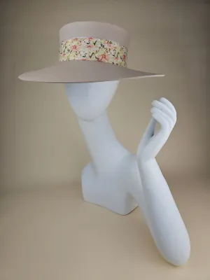 Tall Peach Gray "LadyEVA" Visor Hat with Peach Floral Band