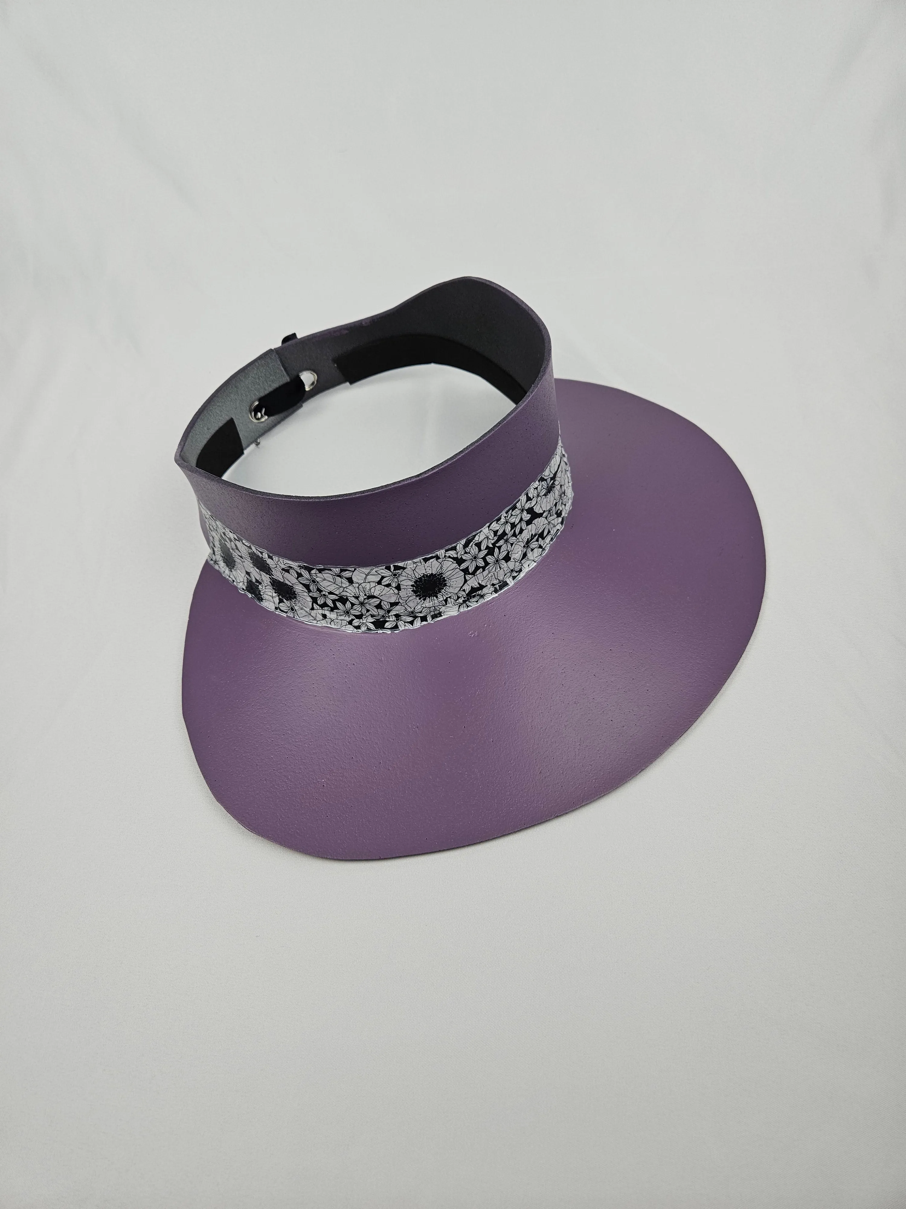 Tall Purple LadyEVA Visor Hat with Black and White Floral Band