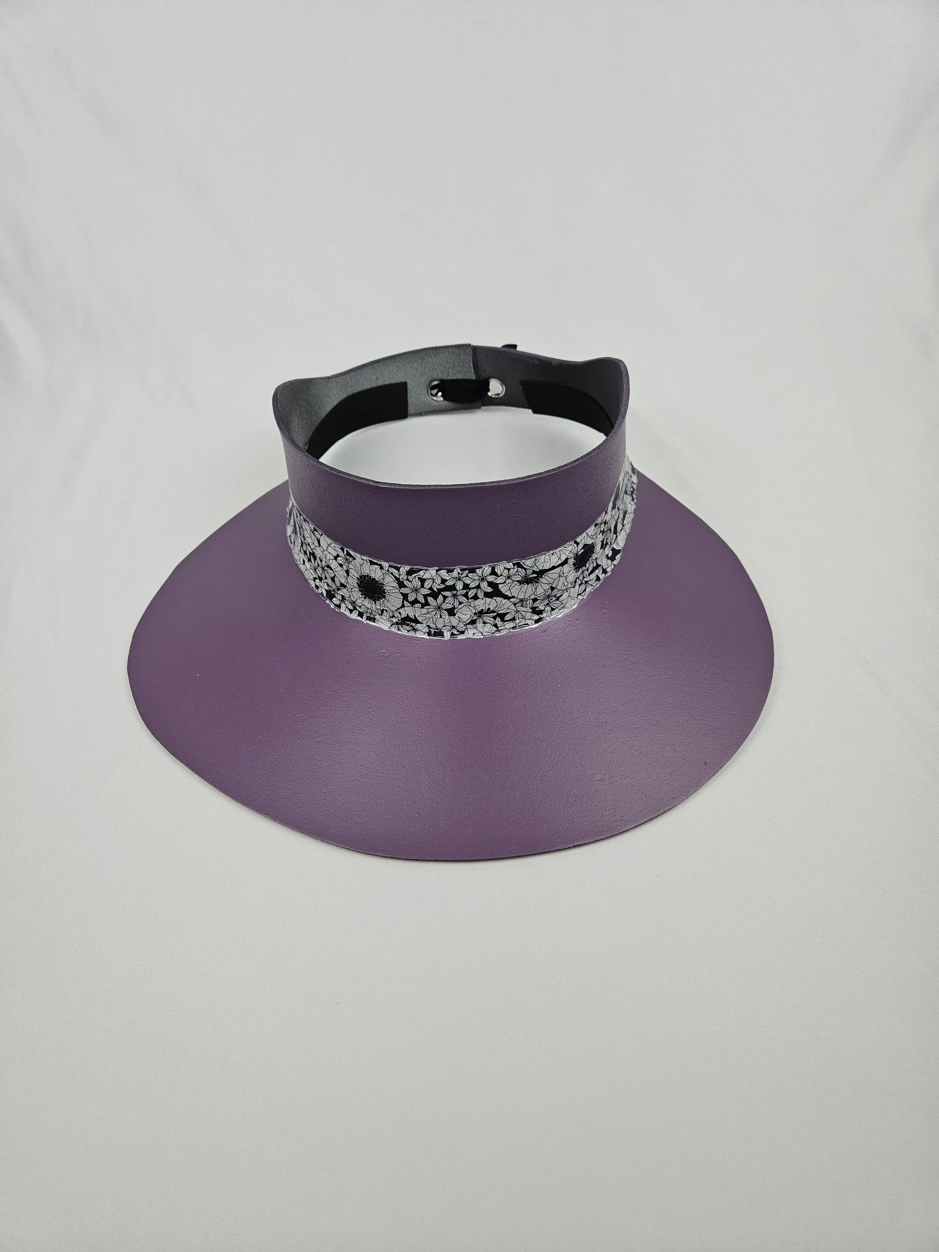 Tall Purple LadyEVA Visor Hat with Black and White Floral Band