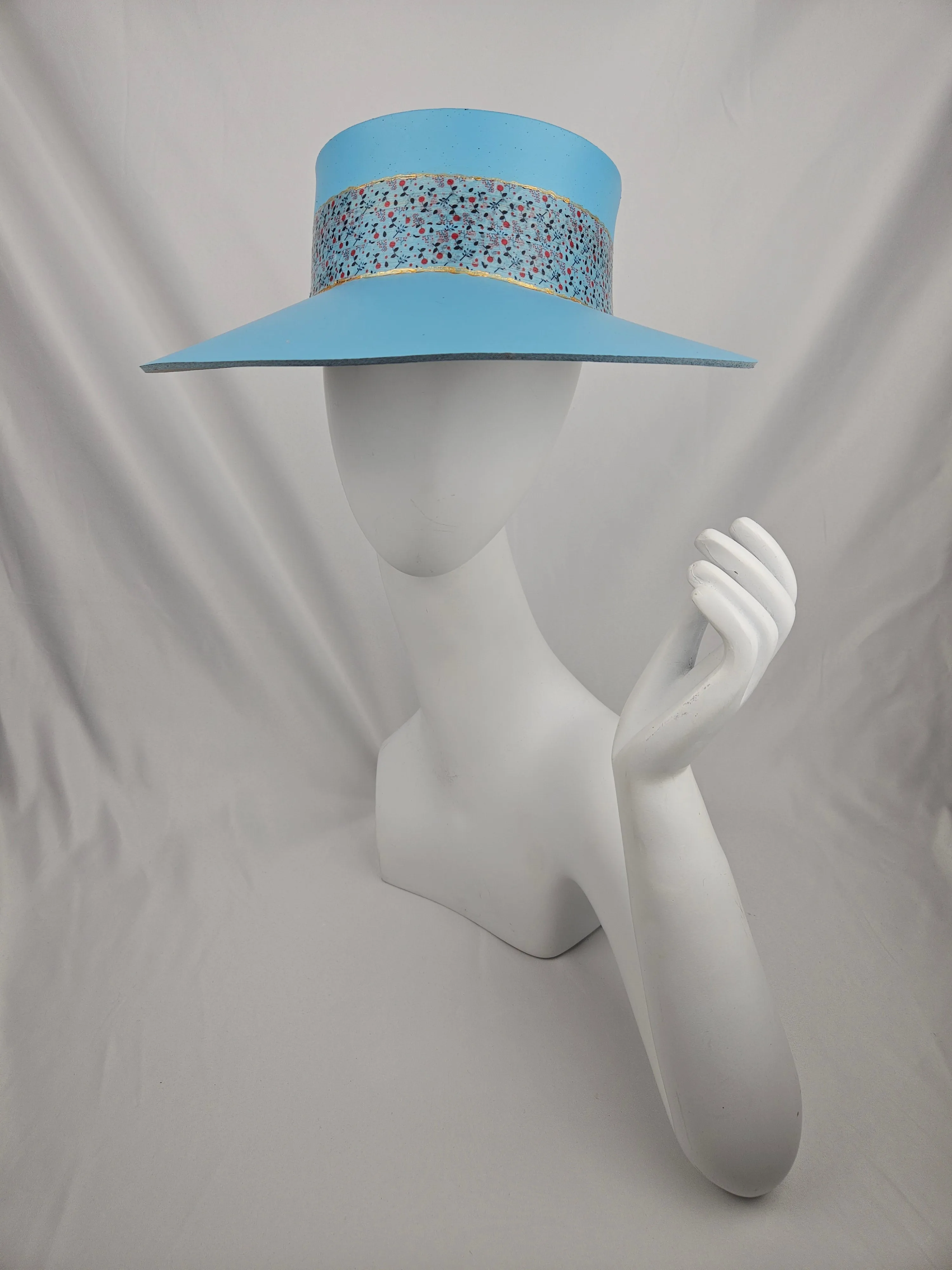 Tall Sky Blue "LadyEVA" Visor Hat with Delicate Floral Band