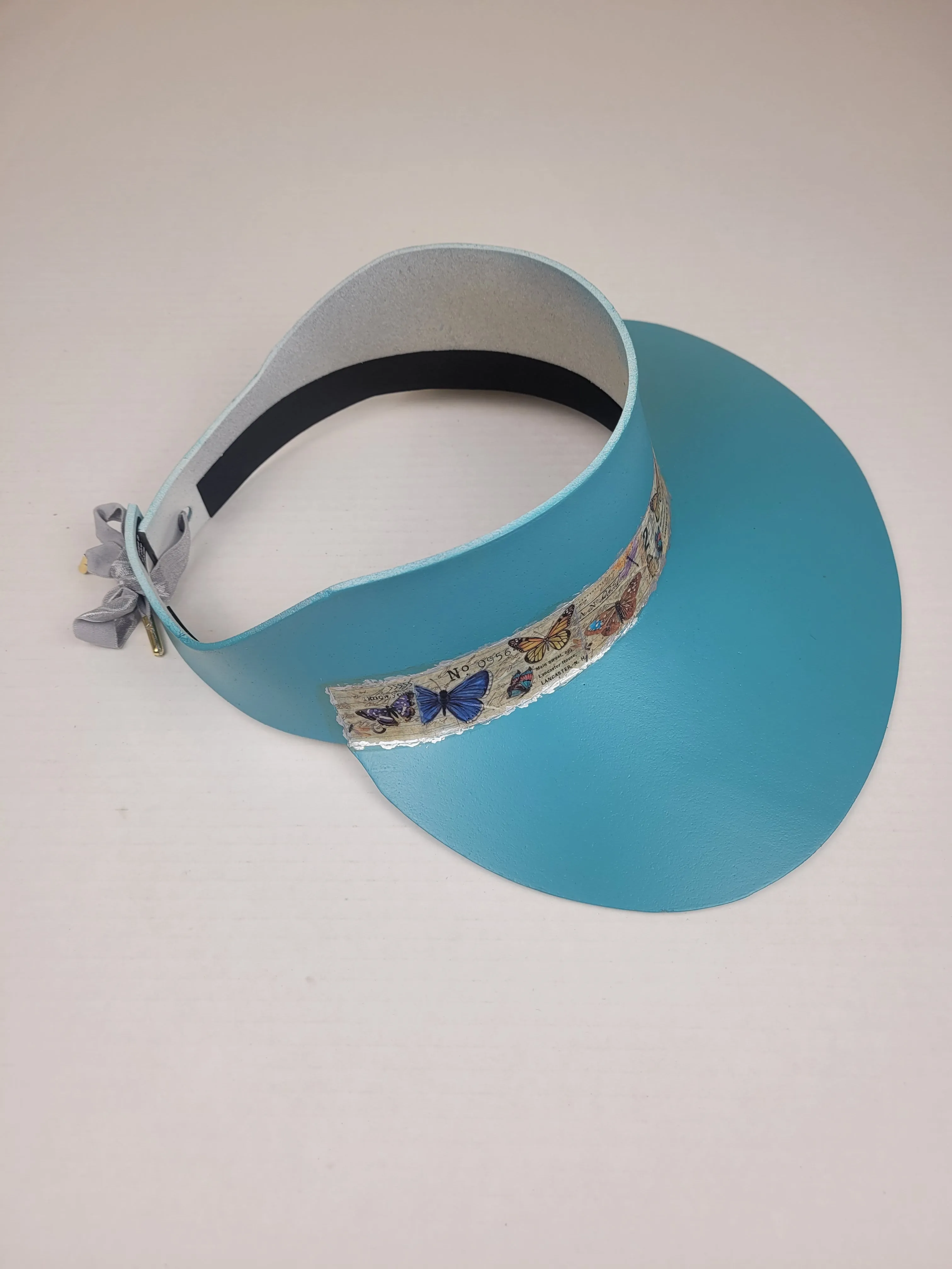 Tall Teal Blue "LadyEVA" Visor Hat with Butterfly Band