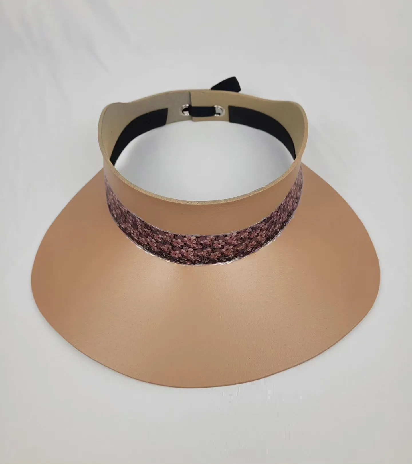 Tan "LadyEVA" Visor Hat with  Elegant Purple Floral Band