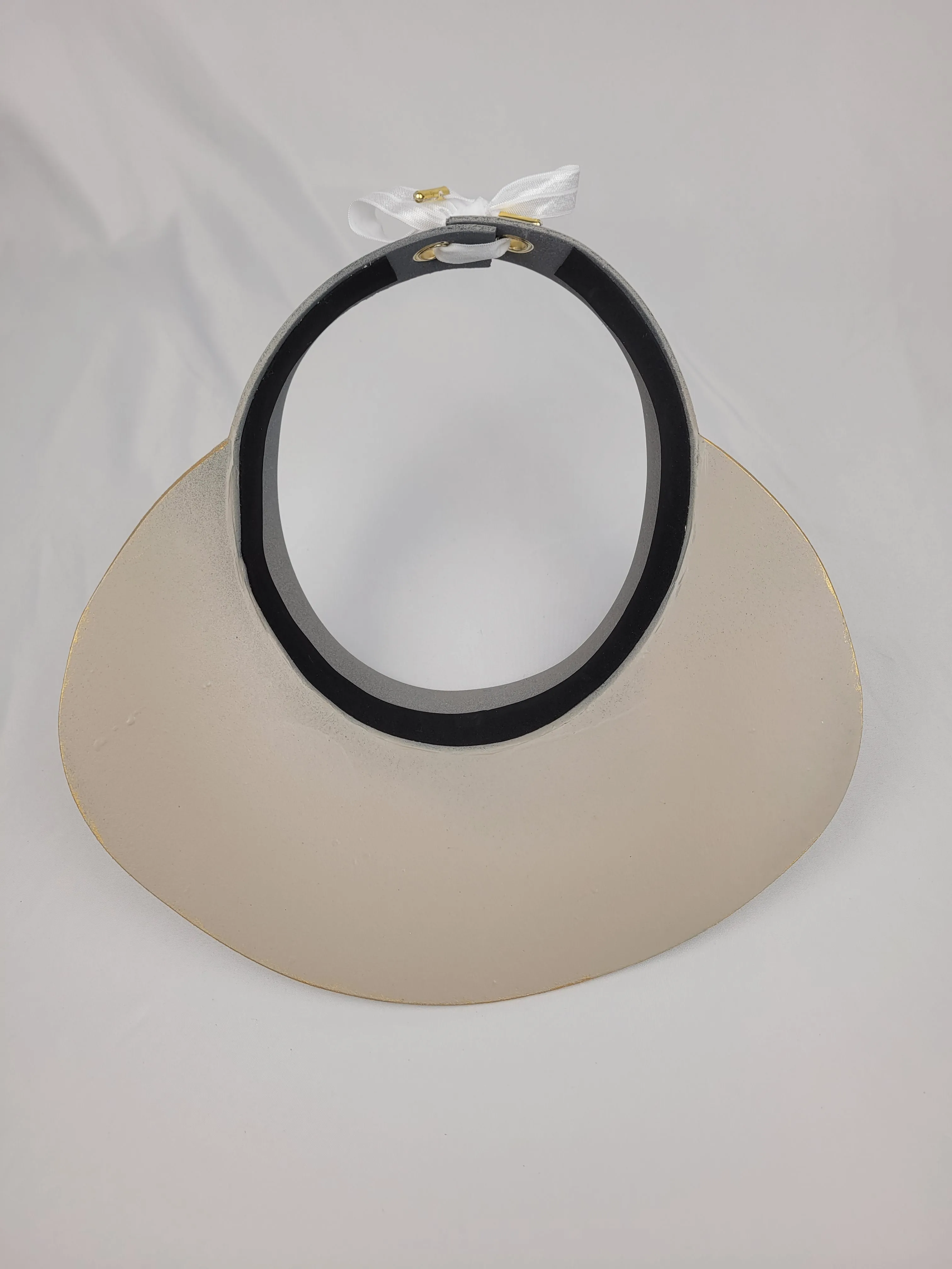 Taupe "LadyEVA" Visor Hat with Black and White Floral Band