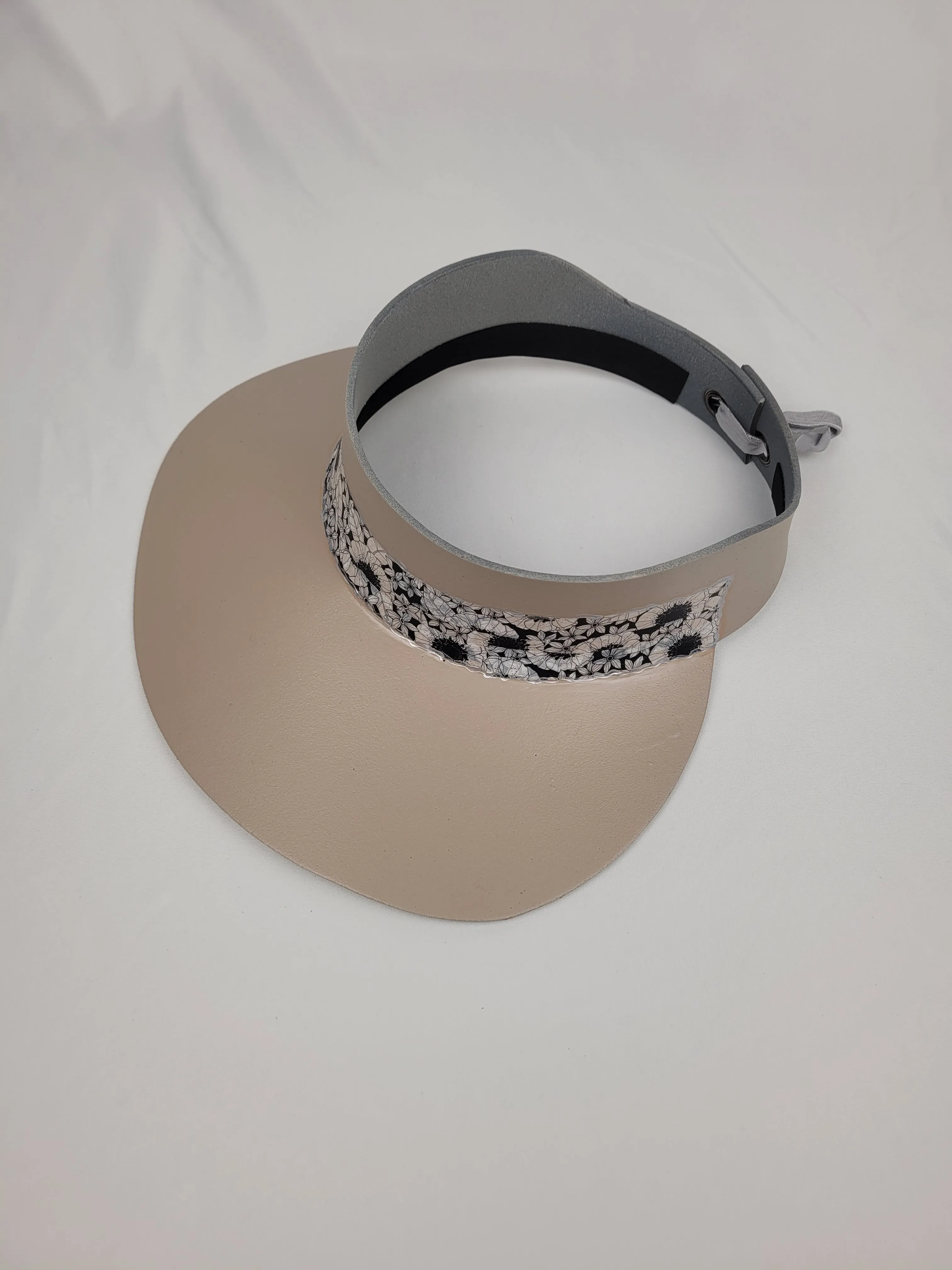 Taupe "LadyEVA" Visor Hat with Black and White Floral Band