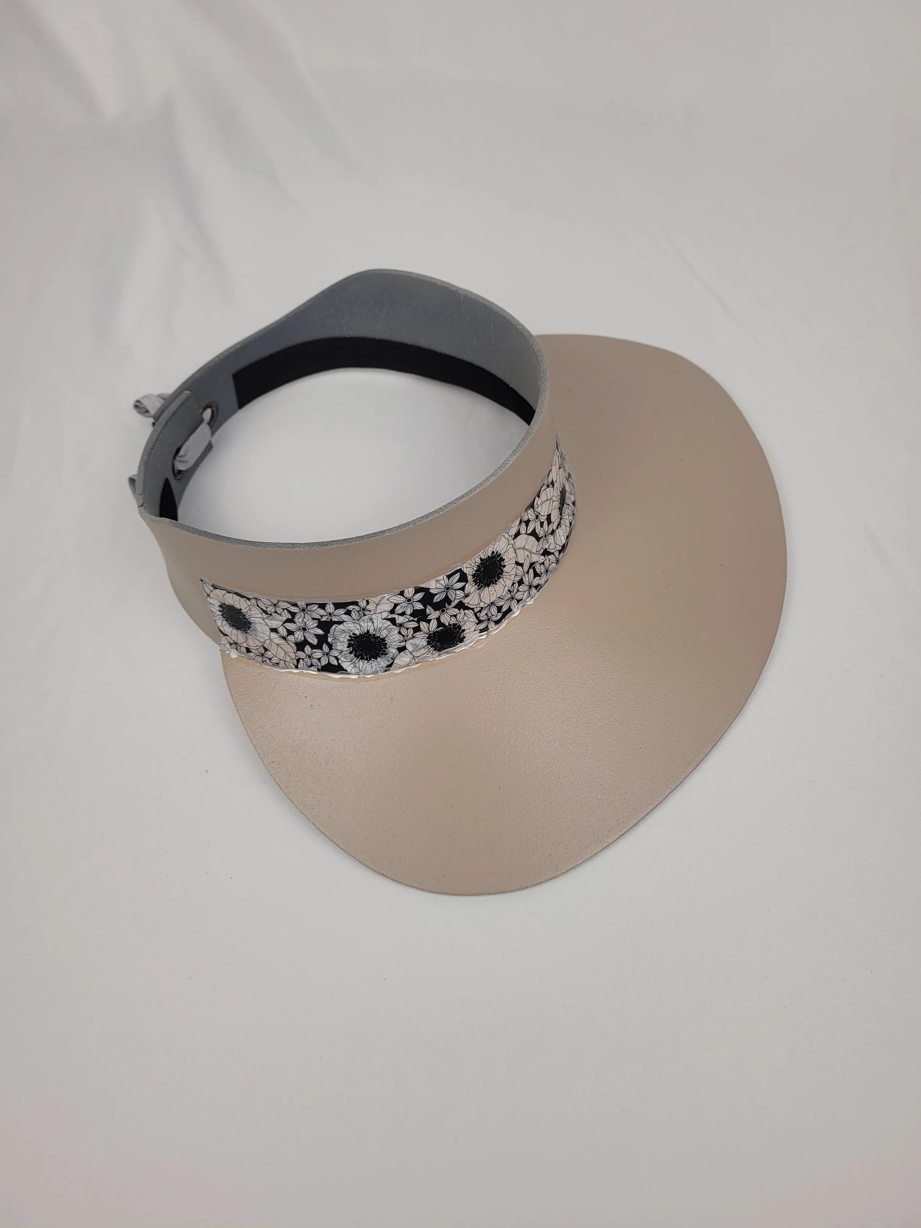 Taupe "LadyEVA" Visor Hat with Black and White Floral Band