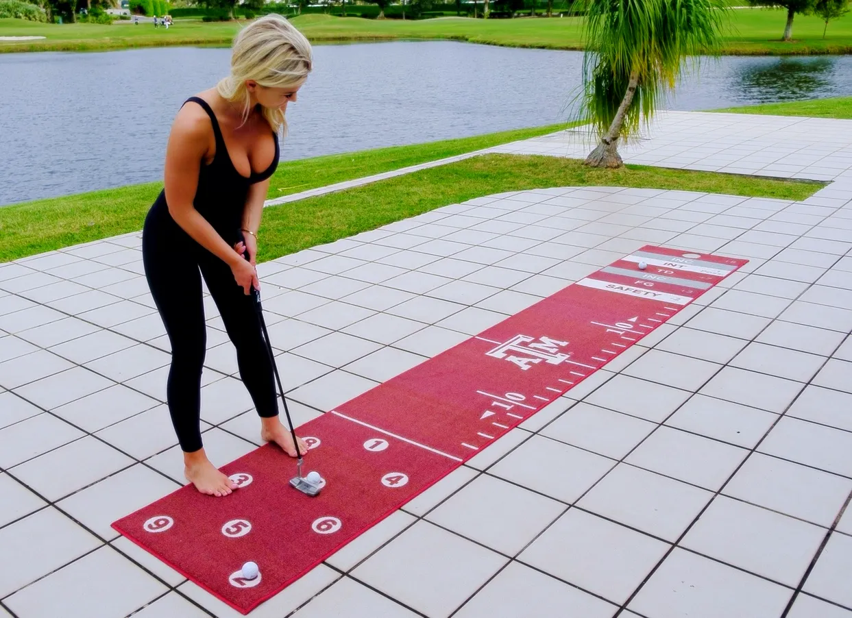 Texas A&M Putt Ball - Putting Mat Game - Make Practicing your Putts Entertaining While Representing Your Favorite University - Mat is 12 feet by 2 feet