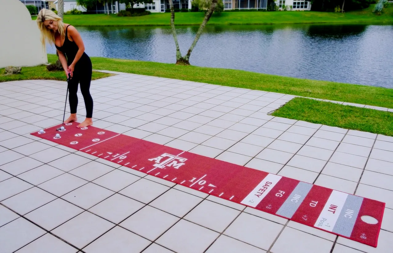 Texas A&M Putt Ball - Putting Mat Game - Make Practicing your Putts Entertaining While Representing Your Favorite University - Mat is 12 feet by 2 feet