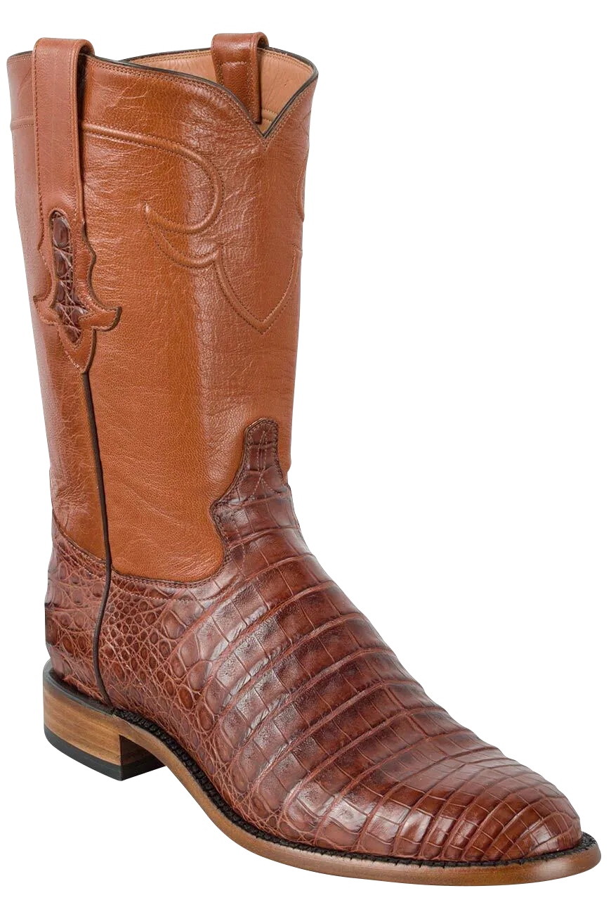 Tony Lama Men's Signature Series Caiman Belly Roper Boots - Cognac