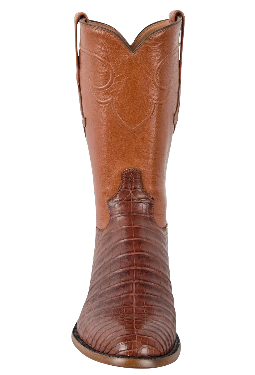 Tony Lama Men's Signature Series Caiman Belly Roper Boots - Cognac