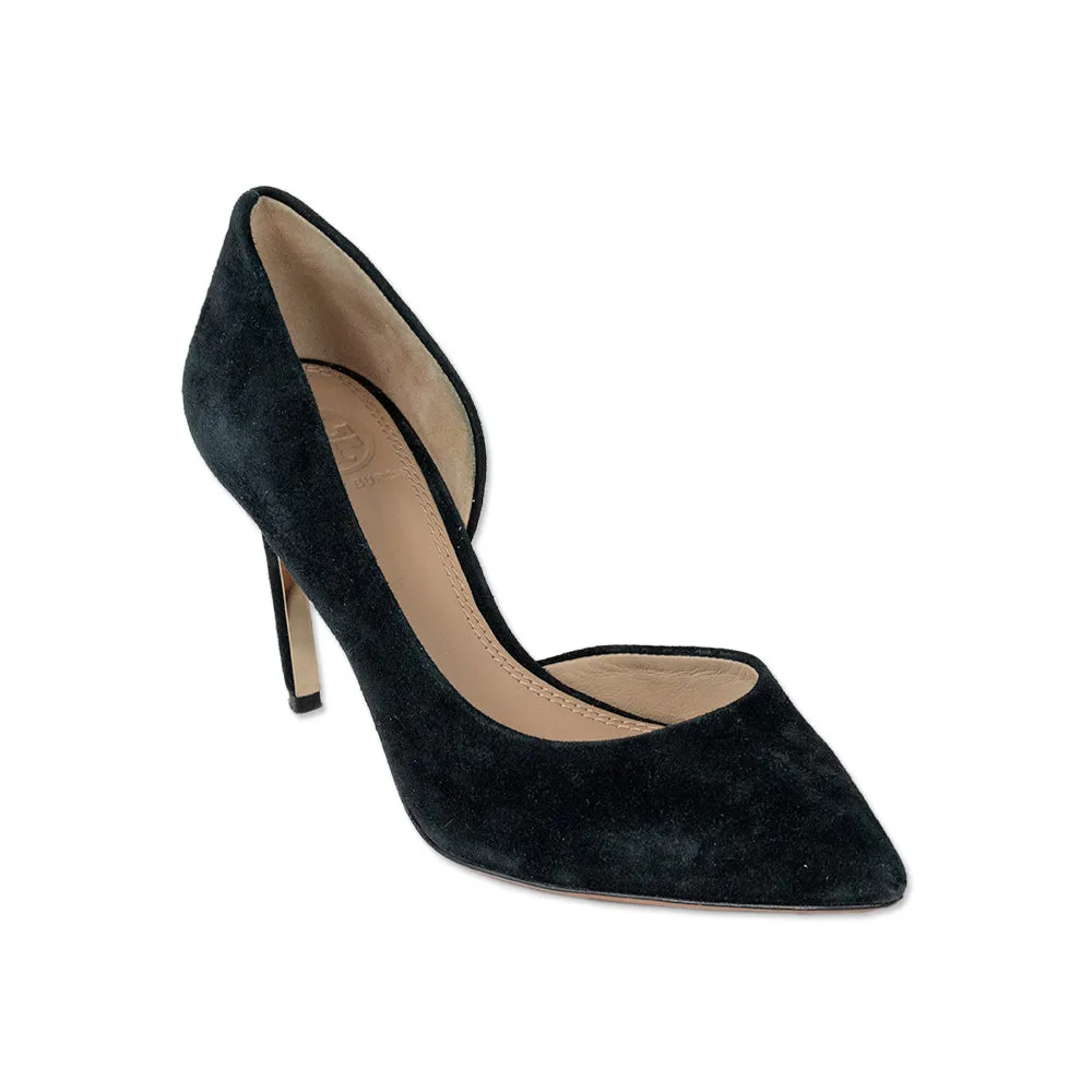 Tory Burch Black Suede Pointed Toe Pumps with Gold Under Heel