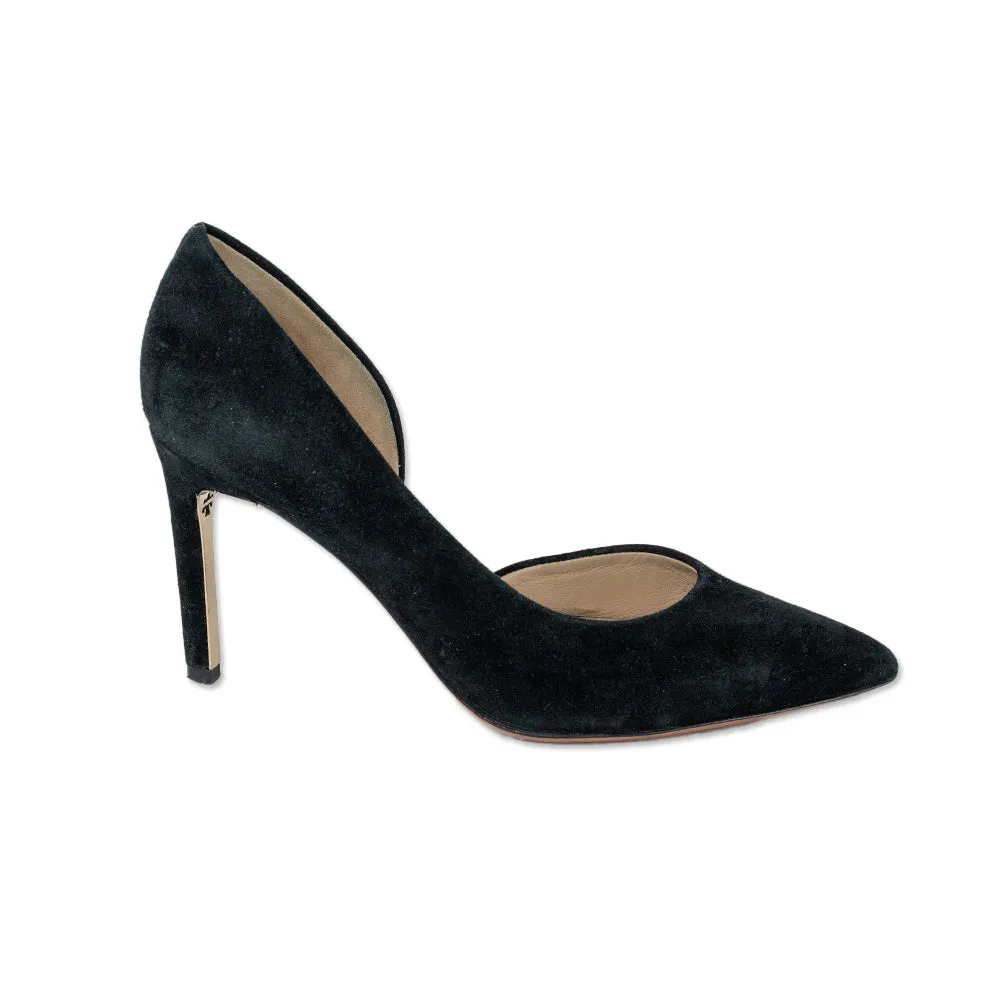 Tory Burch Black Suede Pointed Toe Pumps with Gold Under Heel