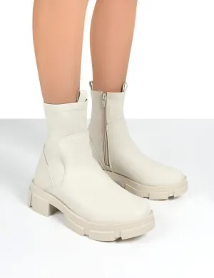 Treat White Drench Chunky Ankle Boots