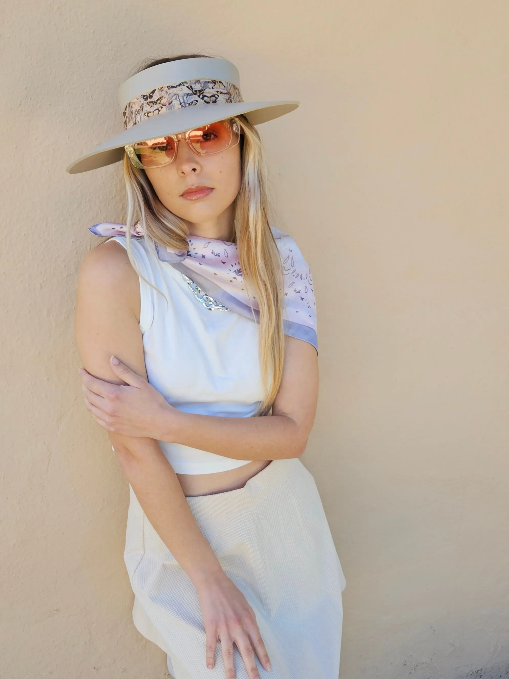 Truly Taupe "LadyEVA" Visor Hat with Pink Butterfly Band