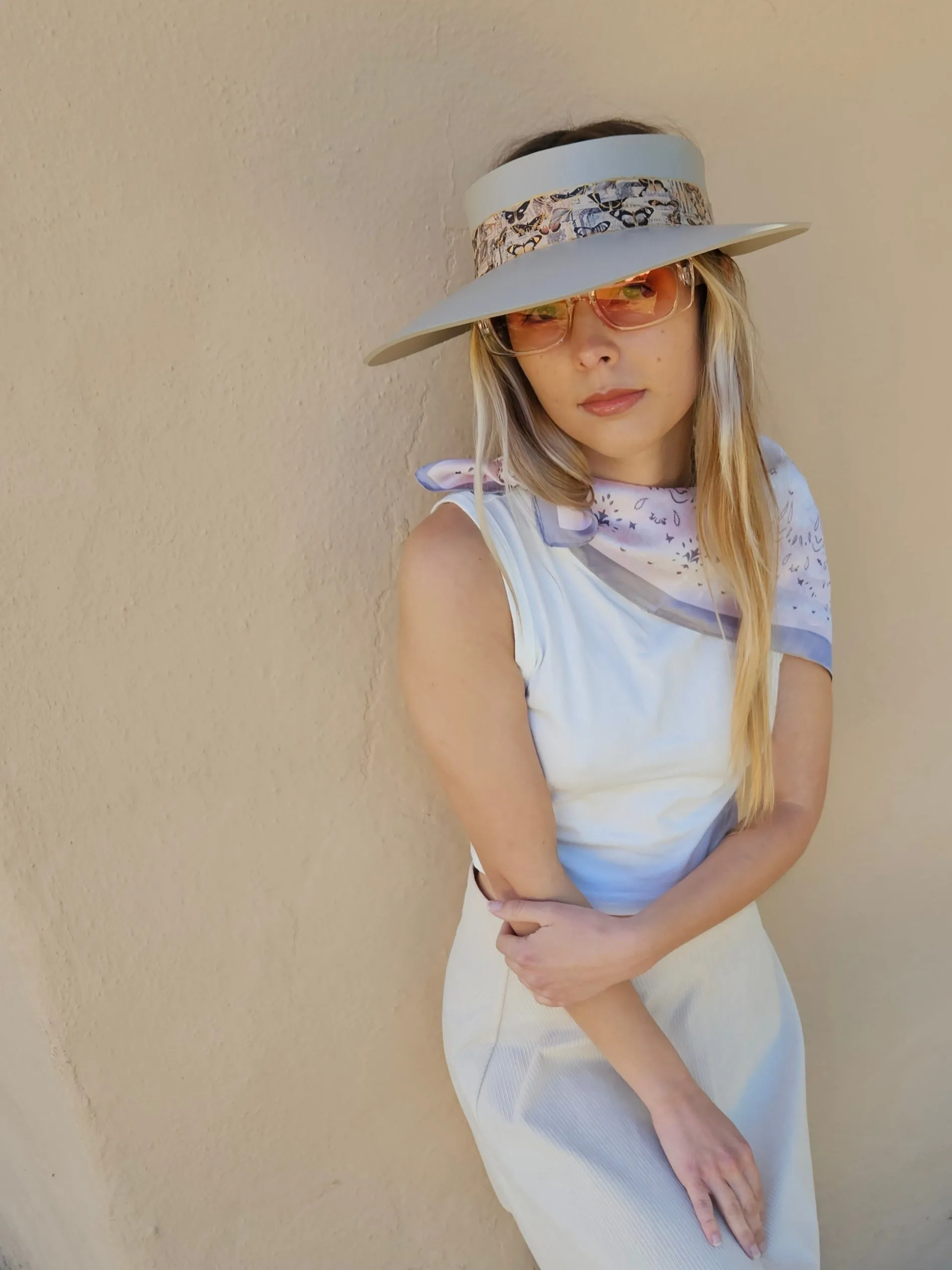 Truly Taupe "LadyEVA" Visor Hat with Pink Butterfly Band