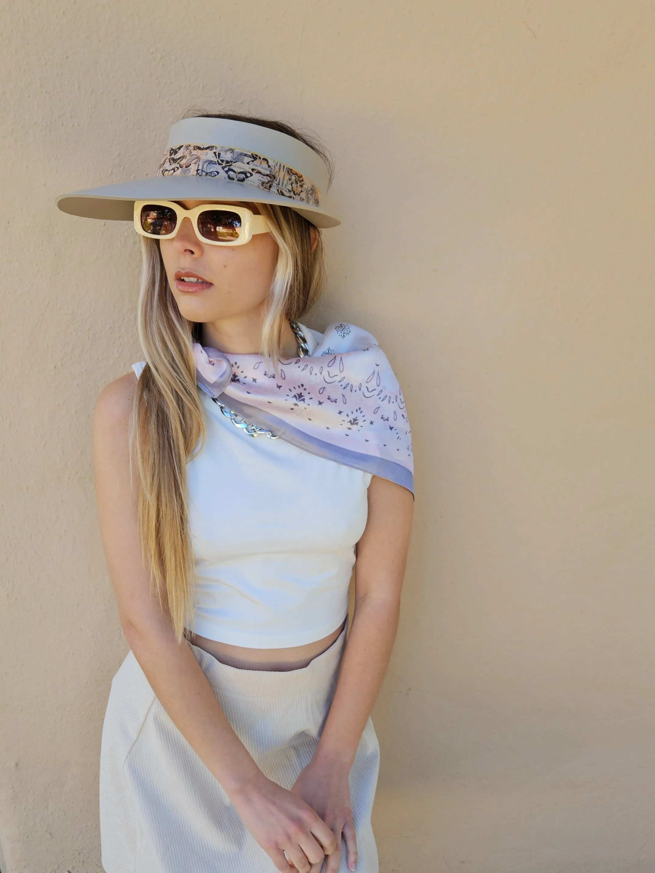 Truly Taupe "LadyEVA" Visor Hat with Pink Butterfly Band