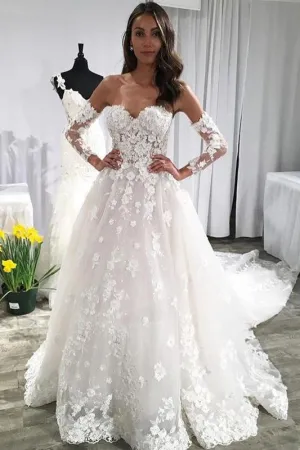 Unique Sweetheart Wedding Dresses, Puffy Lace Appliqued Backless Beach Wedding Dress UQ1781