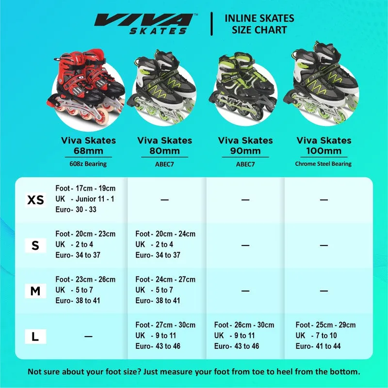 Viva Inline Skates with Adjustable Roller Blades 68MM (Size: 2-4.5) | 8 - 12 Years (Blue, Black)