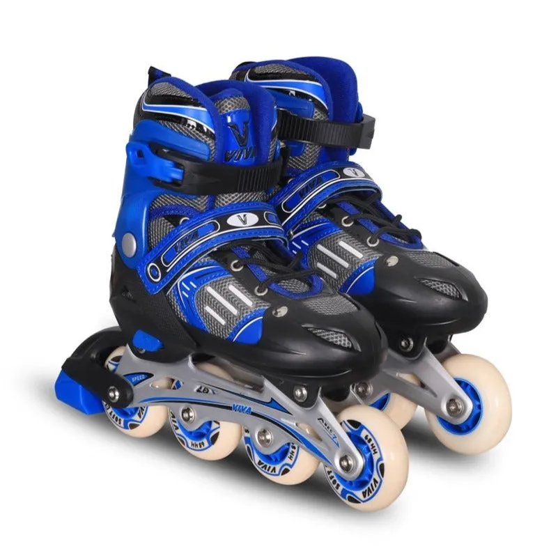 Viva Inline Skates with Adjustable Roller Blades 68MM (Size: 2-4.5) | 8 - 12 Years (Blue, Black)