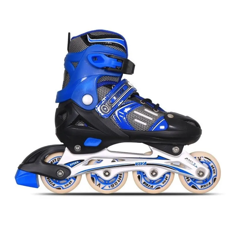 Viva Inline Skates with Adjustable Roller Blades 68MM (Size: 2-4.5) | 8 - 12 Years (Blue, Black)